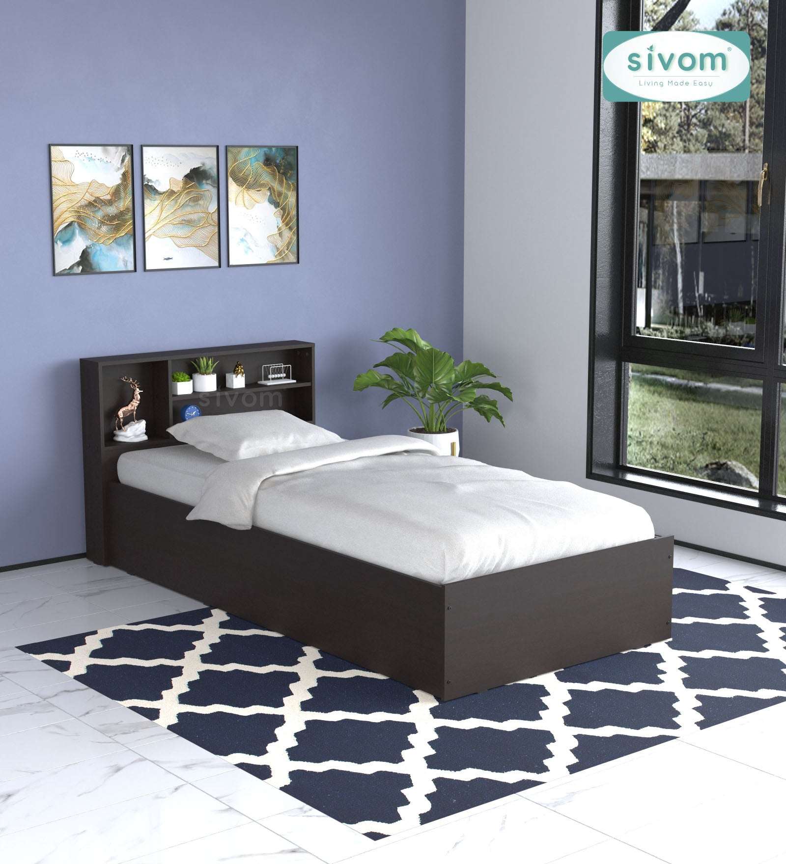 Sivom SIVOM Bolton Single Bed with Storage Engineered Wood Single Box Bed for Modern Homes | Elegant Design & Premium Finish