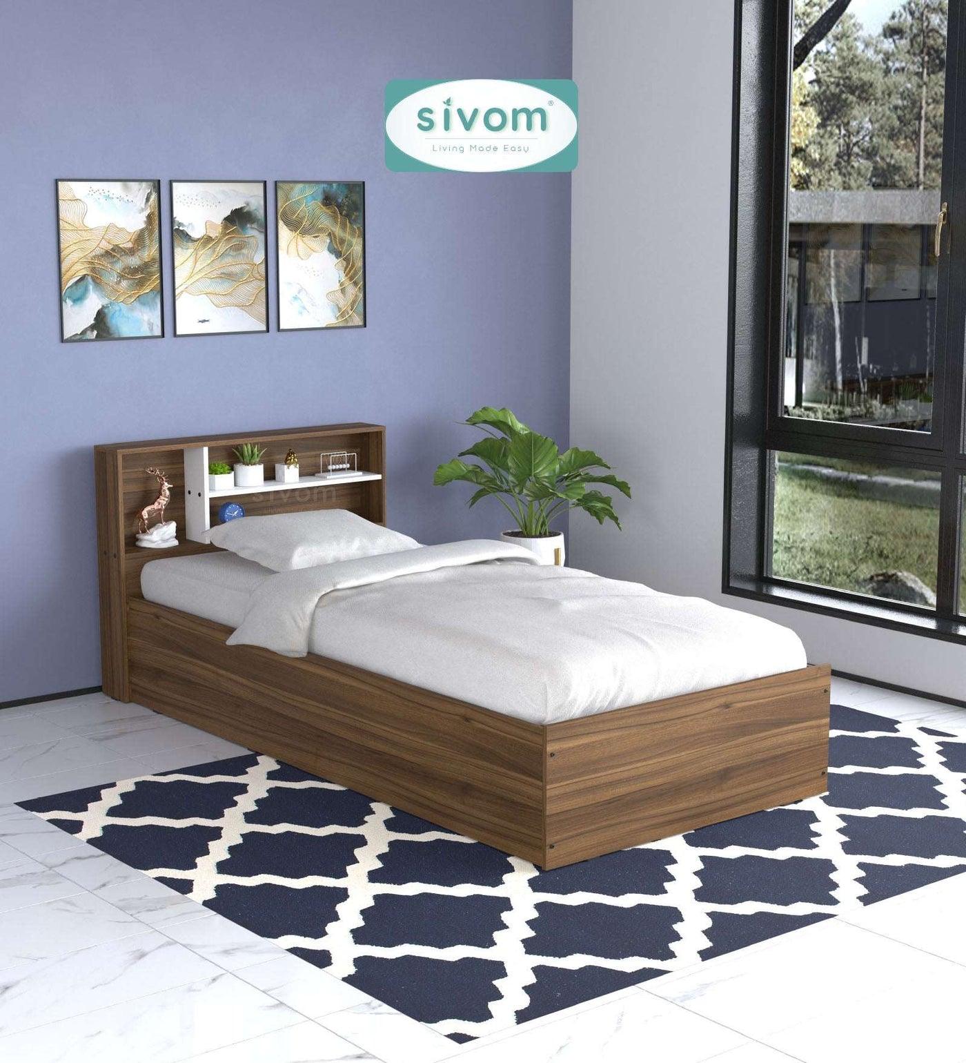 SIVOM Bolton Single Bed with Storage Engineered Wood Single Box Bed for Modern Homes | Elegant Design & Premium Finish