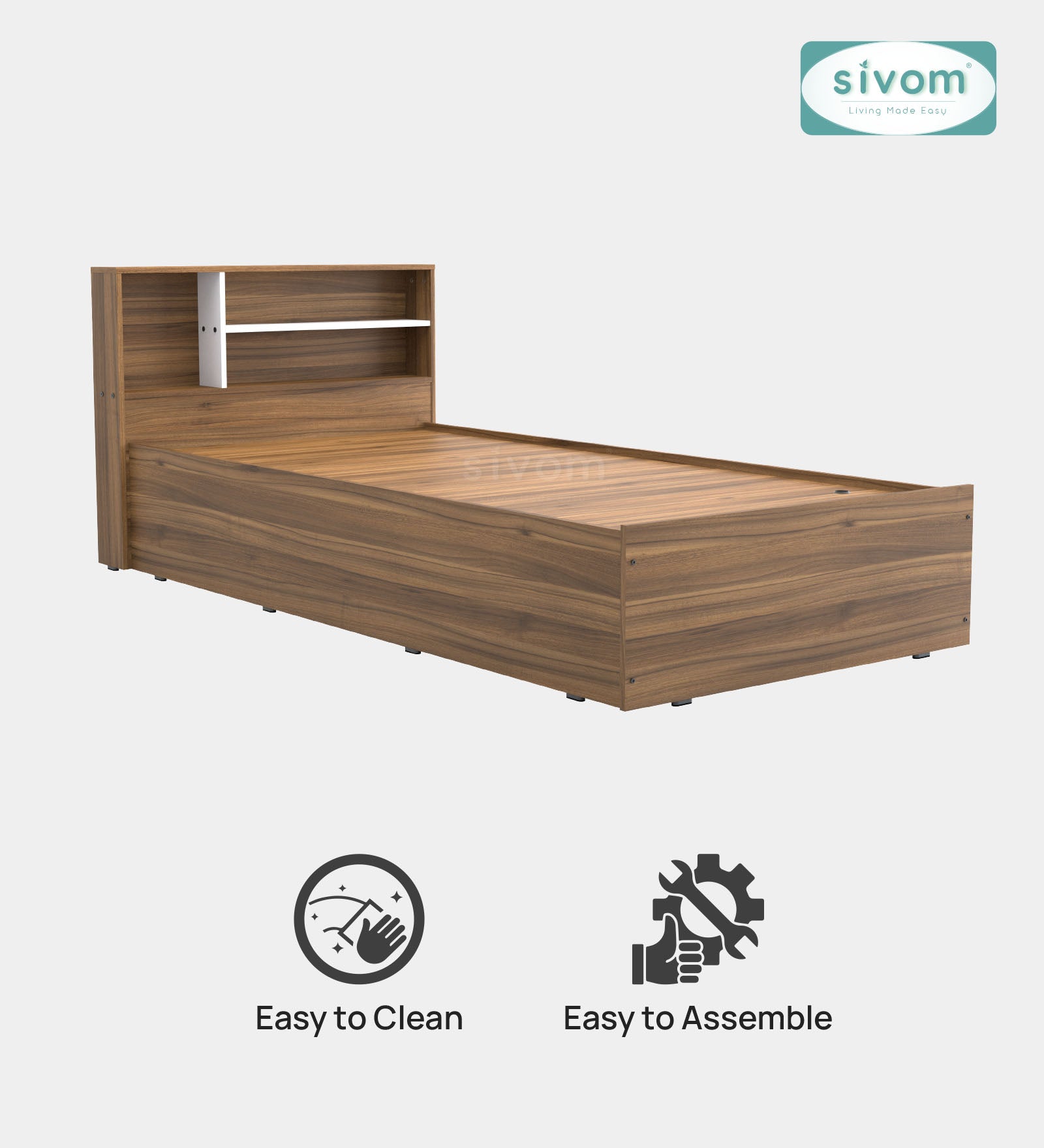 Sivom SIVOM Bolton Single Bed with Storage Engineered Wood Single Box Bed for Modern Homes | Elegant Design & Premium Finish