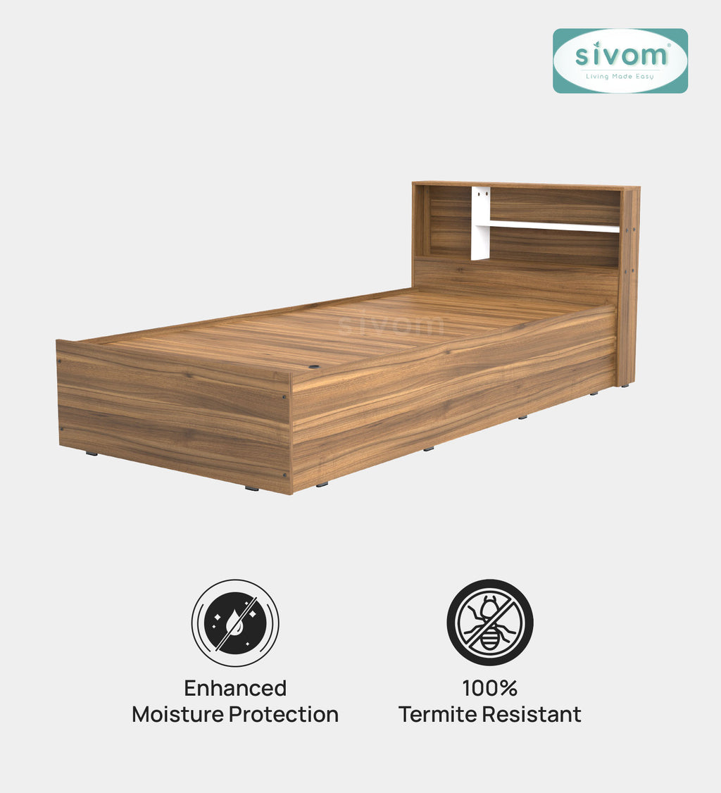 Sivom SIVOM Bolton Single Bed with Storage Engineered Wood Single Box Bed for Modern Homes | Elegant Design & Premium Finish