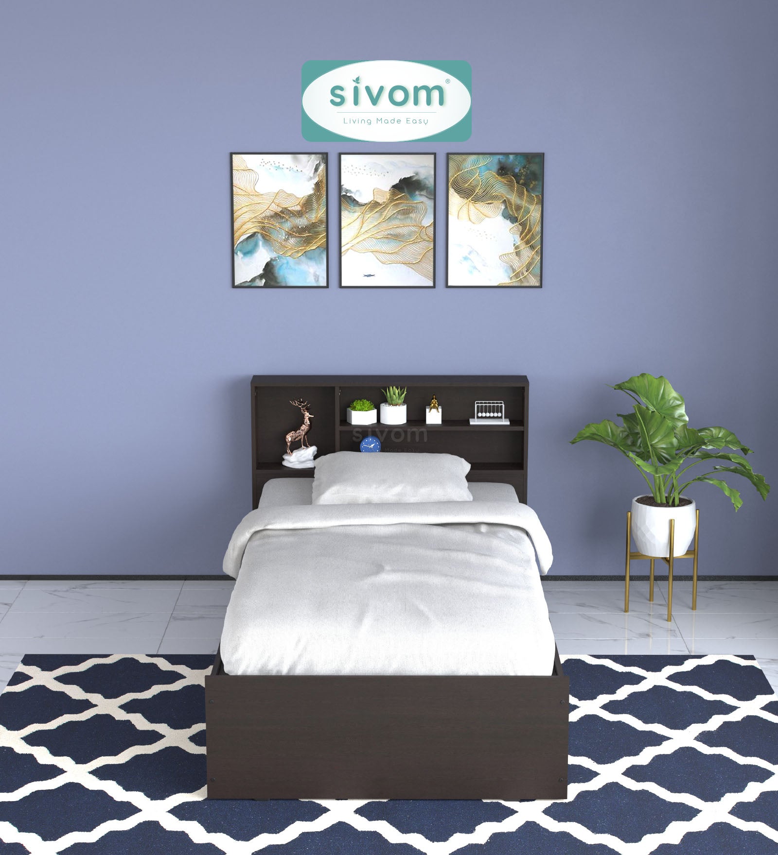 Sivom SIVOM Bolton Single Bed with Storage Engineered Wood Single Box Bed for Modern Homes | Elegant Design & Premium Finish
