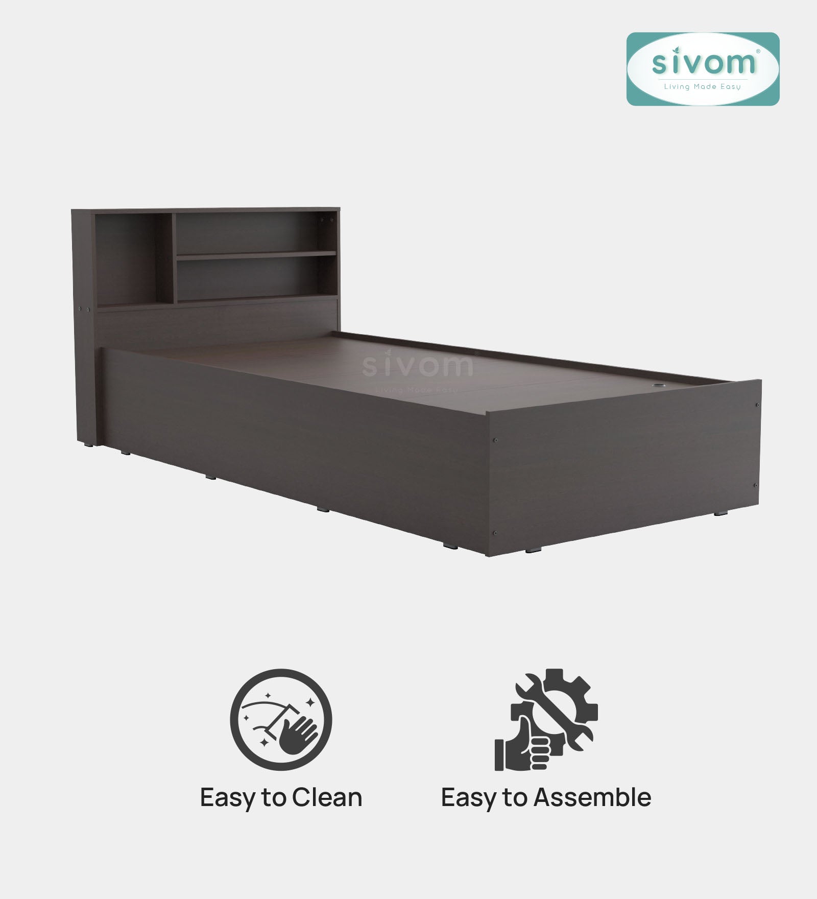 Sivom SIVOM Bolton Single Bed with Storage Engineered Wood Single Box Bed for Modern Homes | Elegant Design & Premium Finish