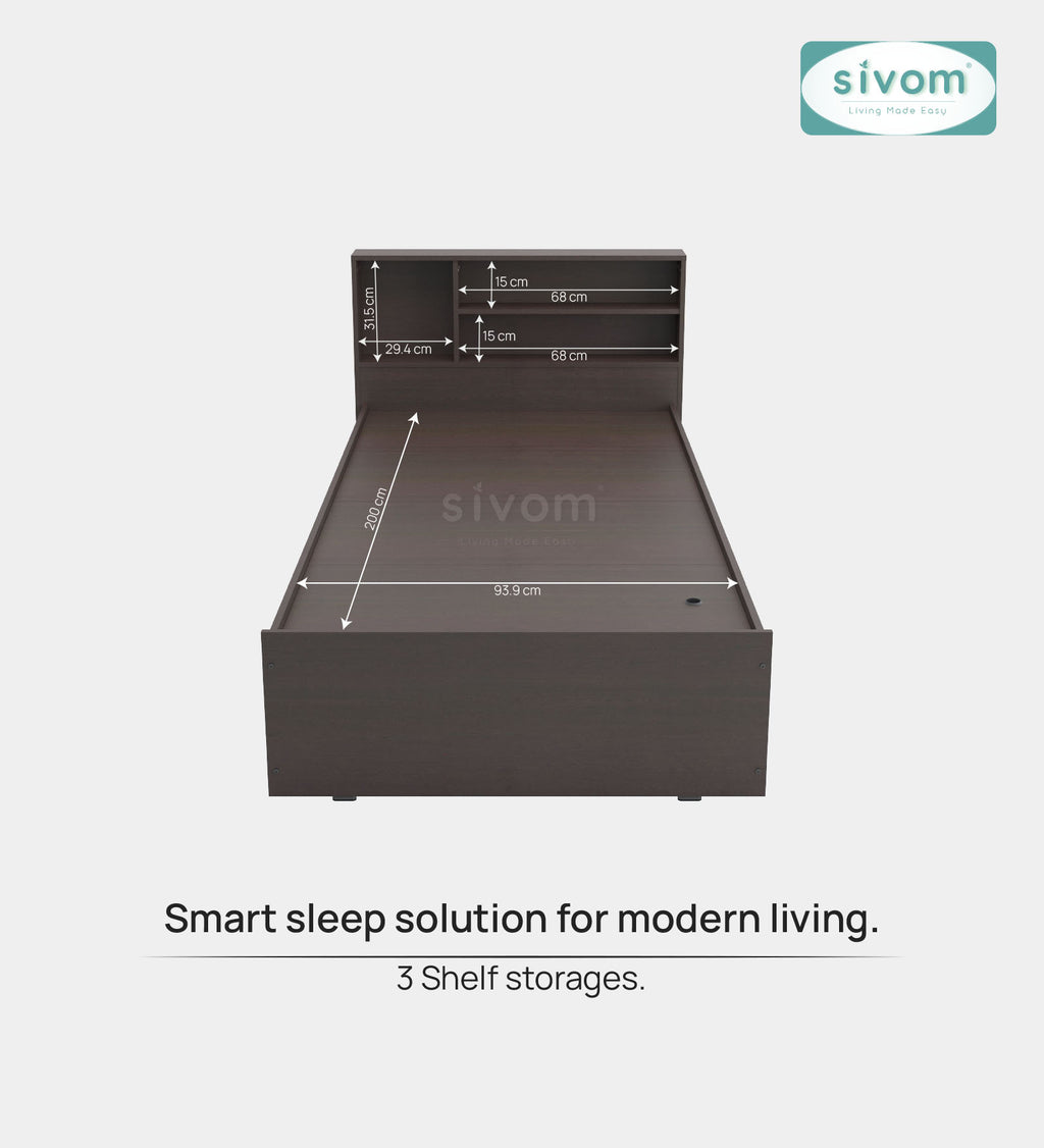 Sivom SIVOM Bolton Single Bed with Storage Engineered Wood Single Box Bed for Modern Homes | Elegant Design & Premium Finish