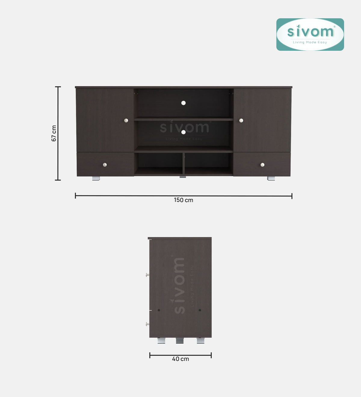 SIVOM Brio Multipurpose TV Unit fits upto 43 inch with Storage Engineered Wood TV Entertainment Unit for Modern Homes | Elegant Design & Premium Finish