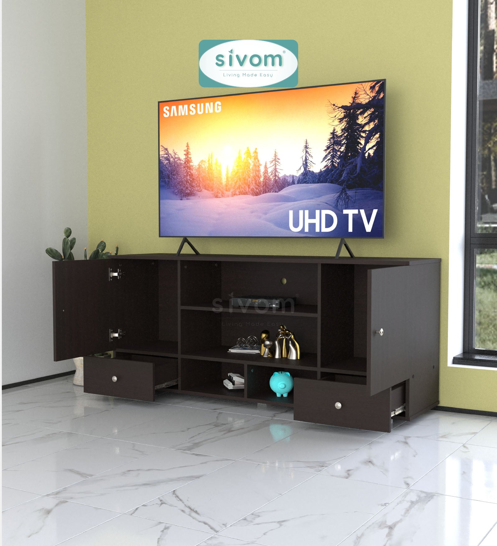 SIVOM Brio Multipurpose TV Unit fits upto 43 inch with Storage Engineered Wood TV Entertainment Unit for Modern Homes | Elegant Design & Premium Finish