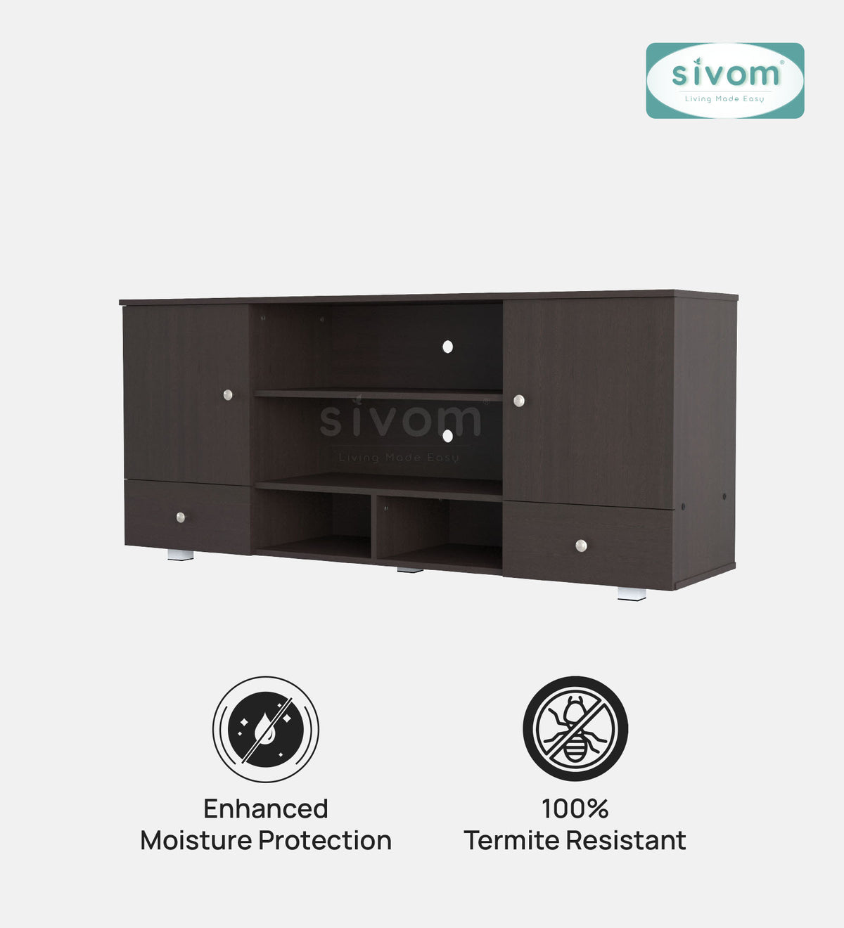 SIVOM Brio Multipurpose TV Unit fits upto 43 inch with Storage Engineered Wood TV Entertainment Unit for Modern Homes | Elegant Design & Premium Finish
