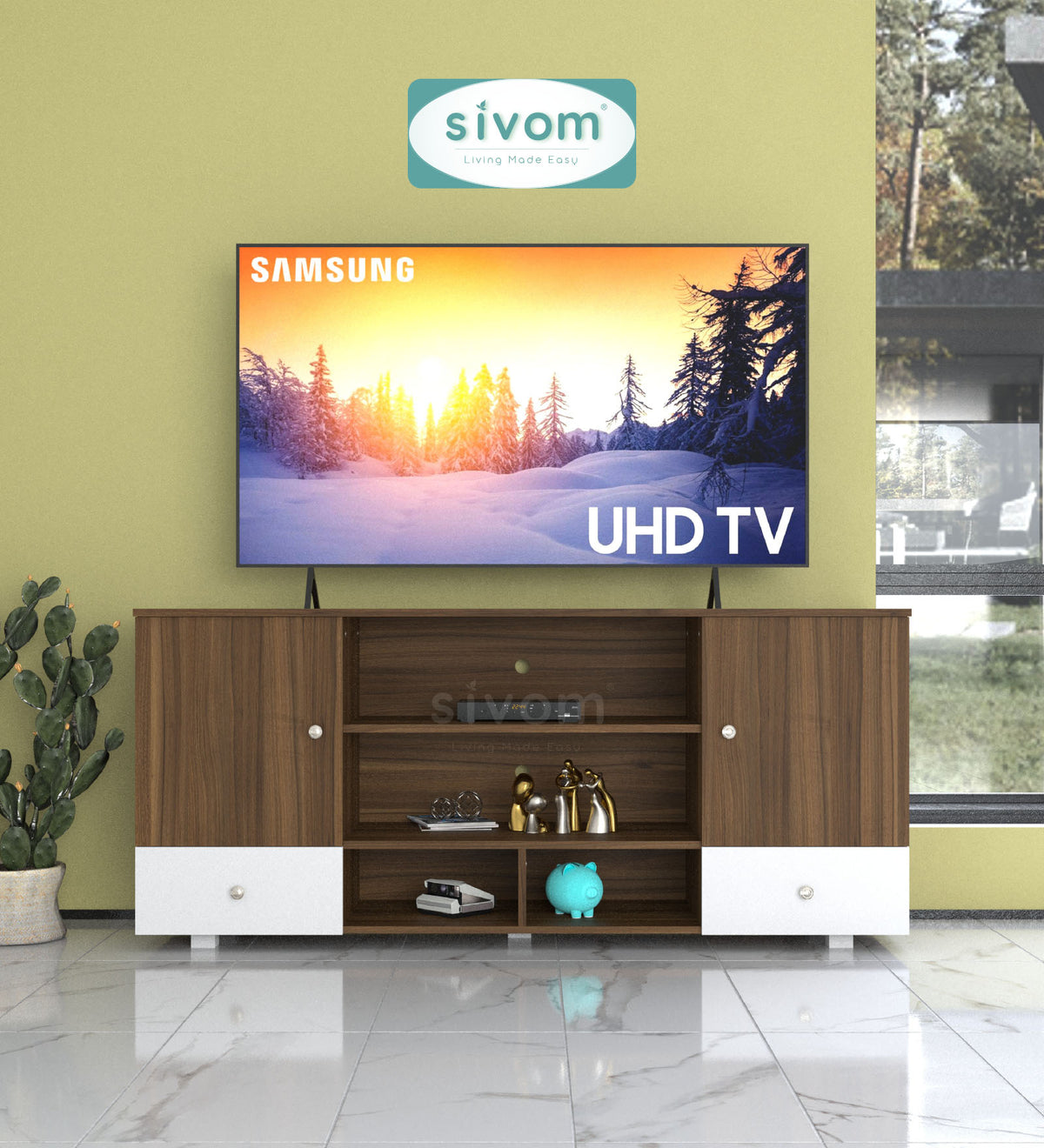 SIVOM Brio Multipurpose TV Unit fits upto 43 inch with Storage Engineered Wood TV Entertainment Unit for Modern Homes | Elegant Design & Premium Finish
