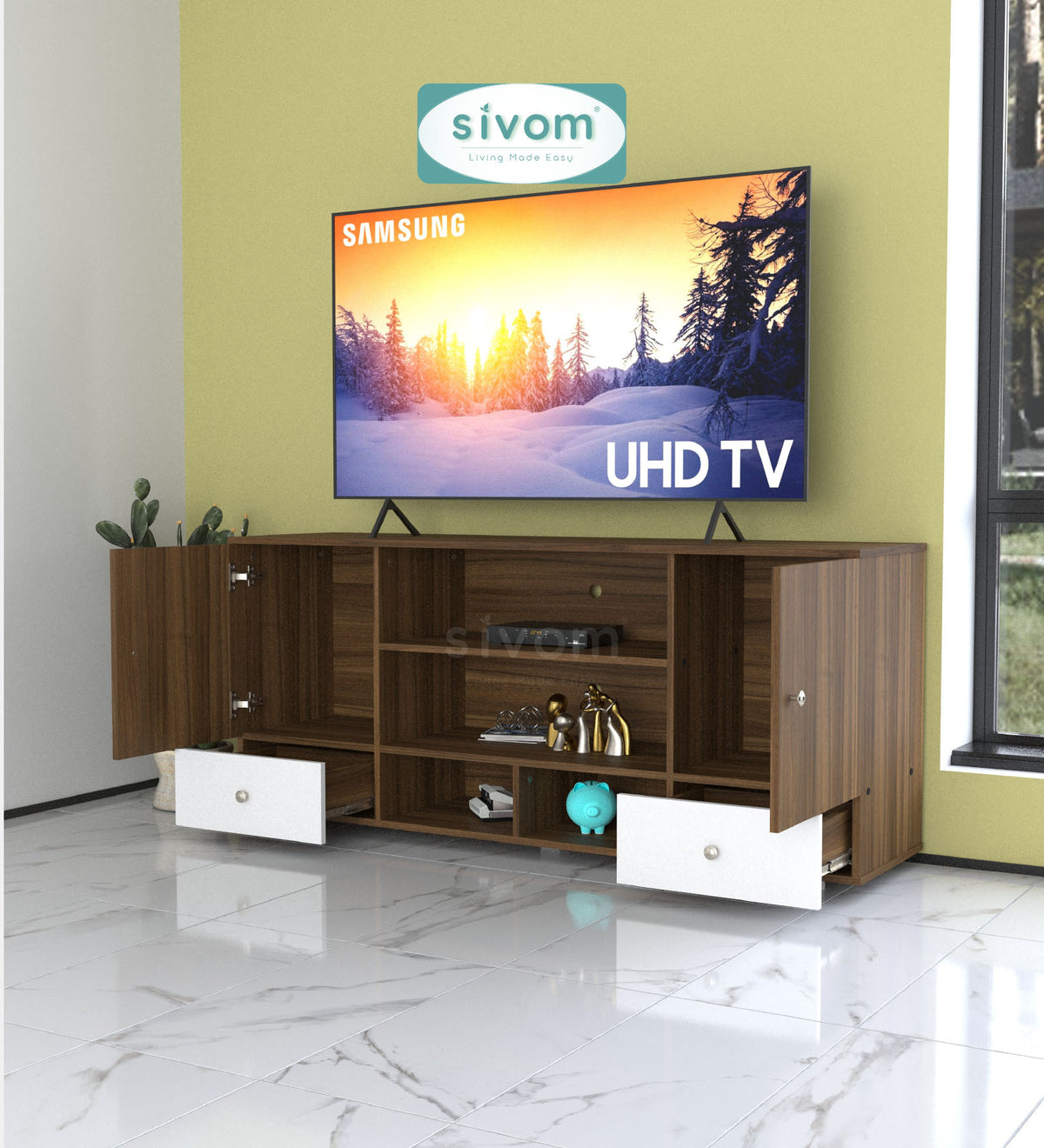 SIVOM Brio Multipurpose TV Unit fits upto 43 inch with Storage Engineered Wood TV Entertainment Unit for Modern Homes | Elegant Design & Premium Finish