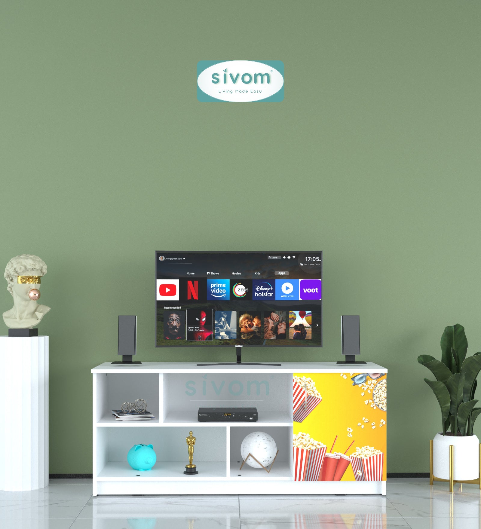 Sivom SIVOM Bristo Digital Printed Multipurpose TV Unit fits upto 55 inch with Storage Engineered Wood TV Entertainment Unit for Modern Homes | Elegant Design & Premium Finish