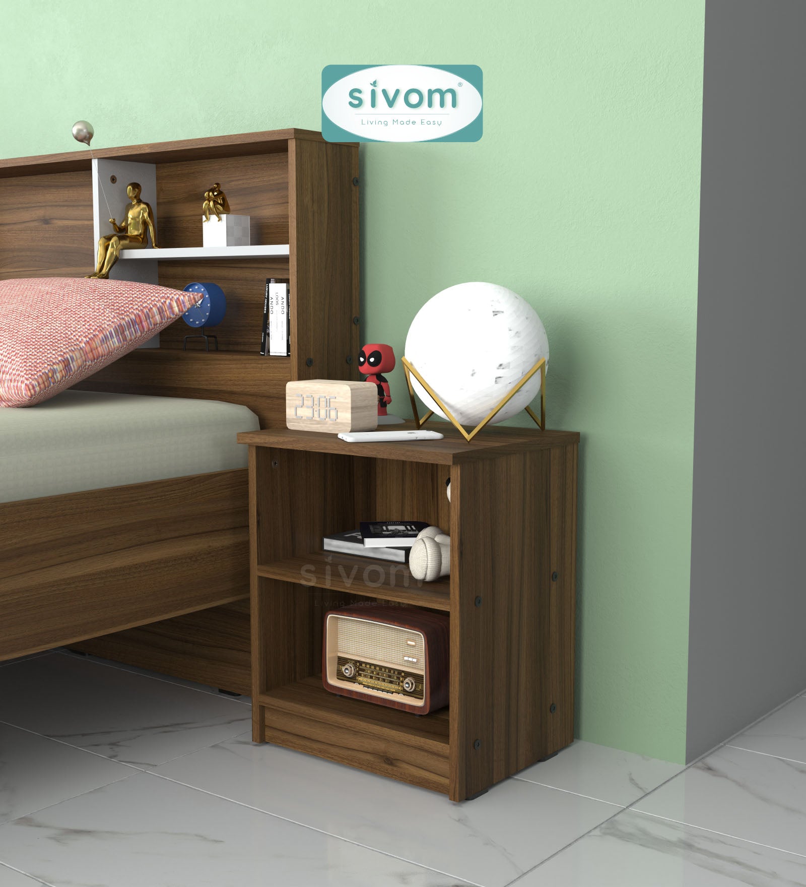 Sivom SIVOM Britto Multipurpose Side Table Engineered Wood Bedside Table for Modern Homes | Elegant Design & Premium Finish