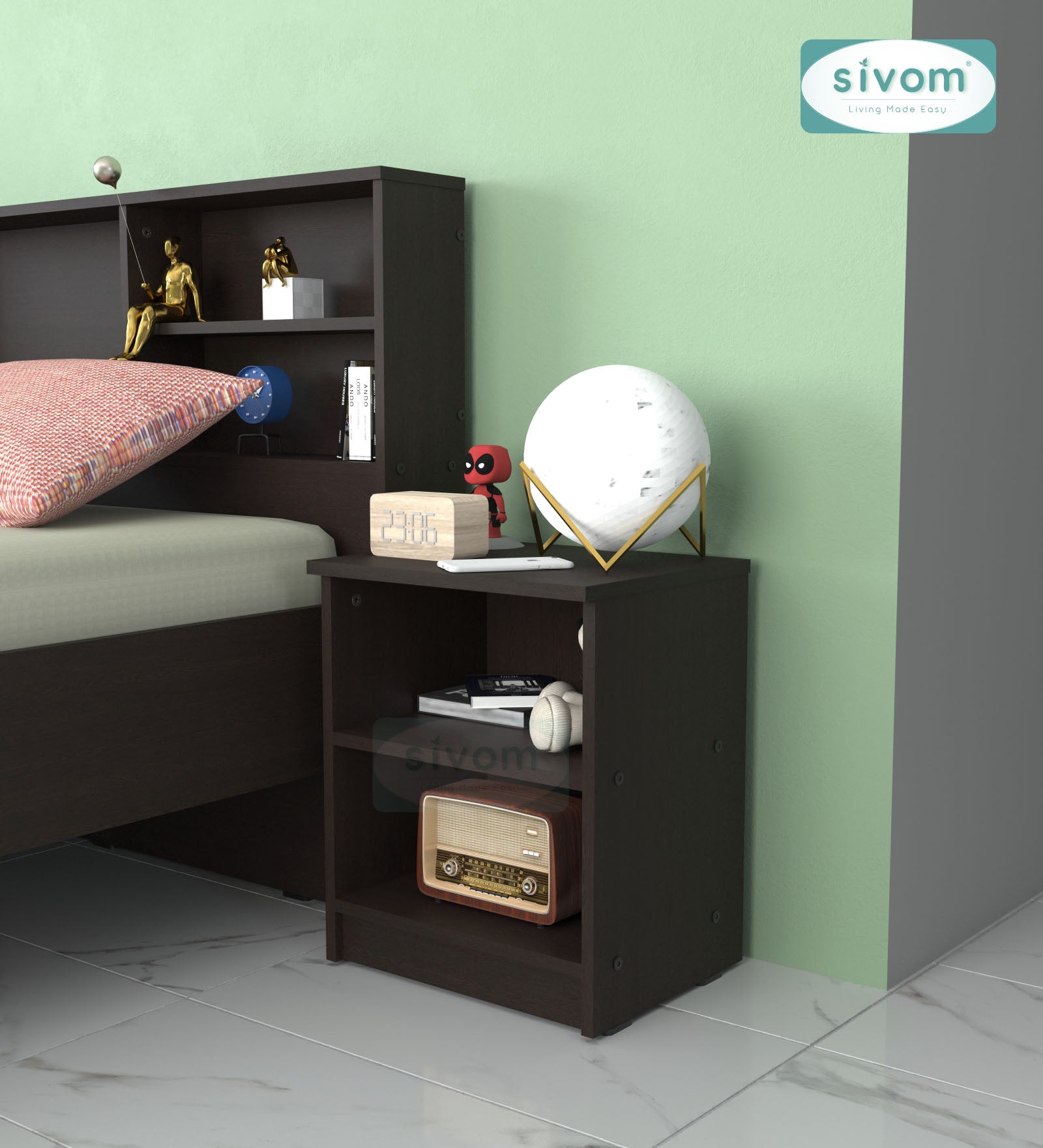 Sivom SIVOM Britto Multipurpose Side Table Engineered Wood Bedside Table for Modern Homes | Elegant Design & Premium Finish