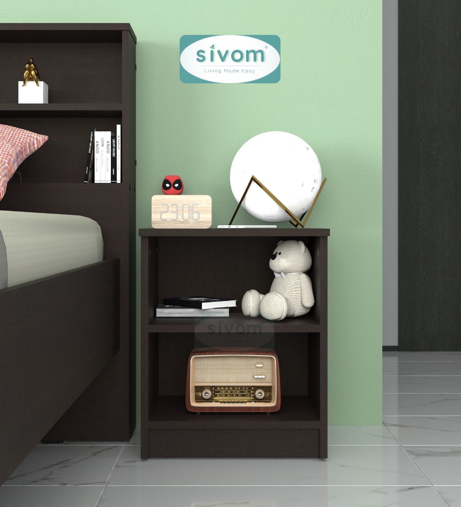 Sivom SIVOM Britto Multipurpose Side Table Engineered Wood Bedside Table for Modern Homes | Elegant Design & Premium Finish