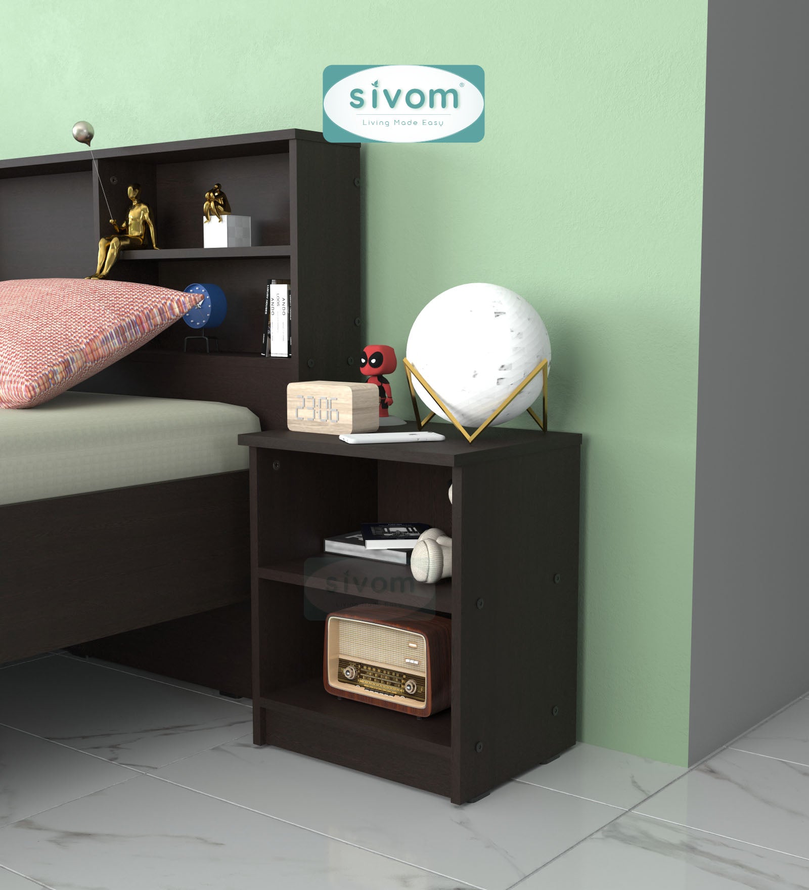 Sivom SIVOM Britto Multipurpose Side Table Engineered Wood Bedside Table for Modern Homes | Elegant Design & Premium Finish