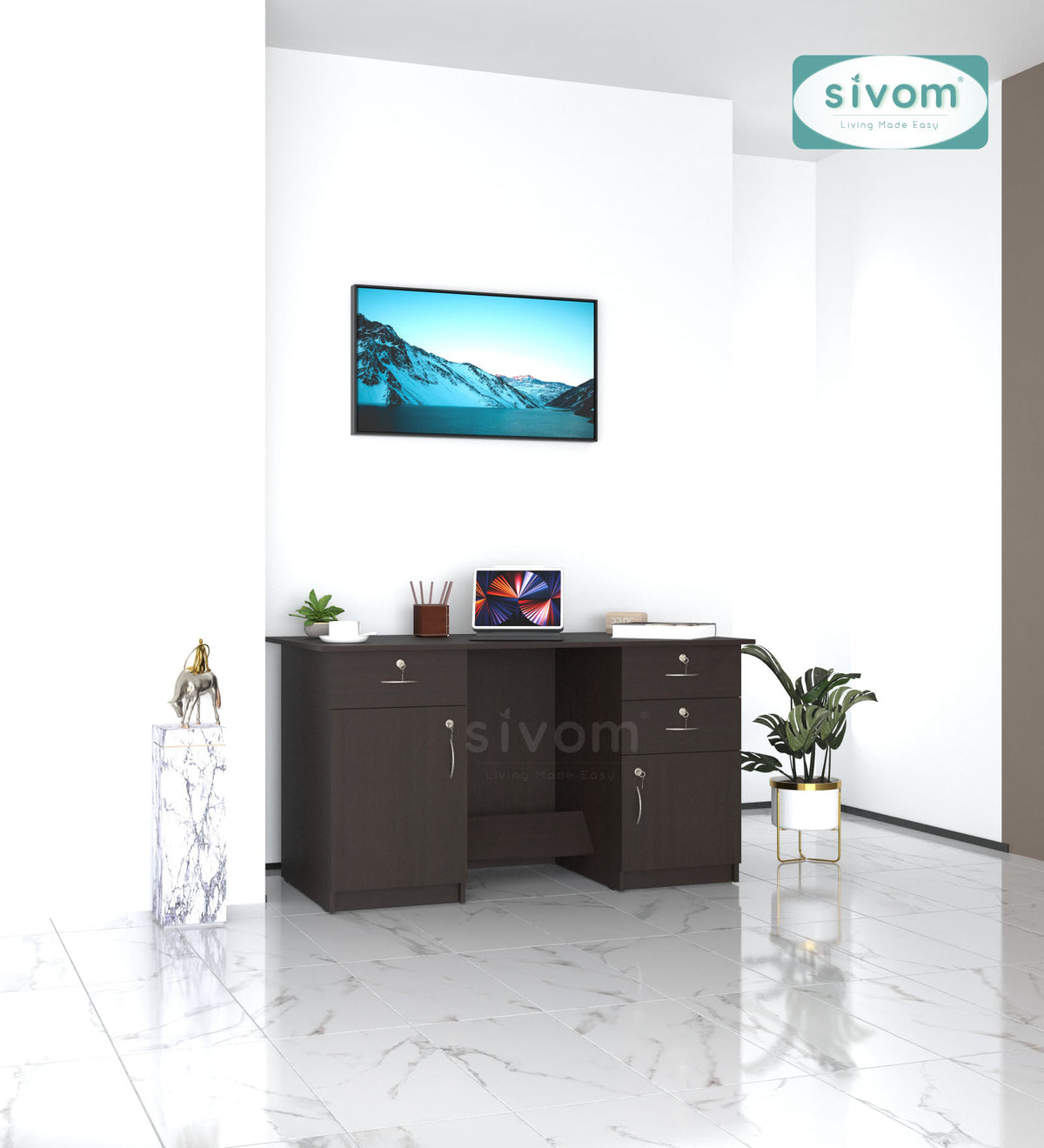 SIVOM Brook Engineered Wood Executive Desk | Elegant Design & Premium Finish