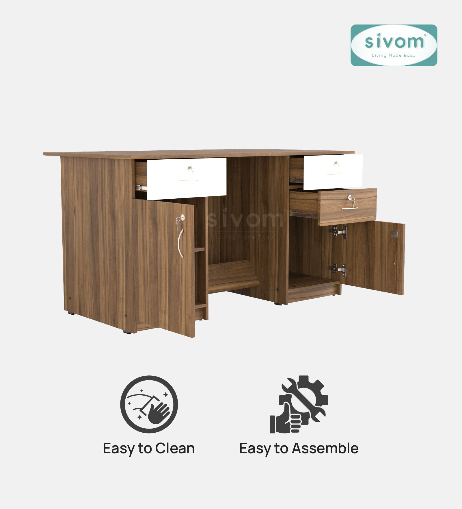 SIVOM Brook Engineered Wood Executive Desk | Elegant Design & Premium Finish