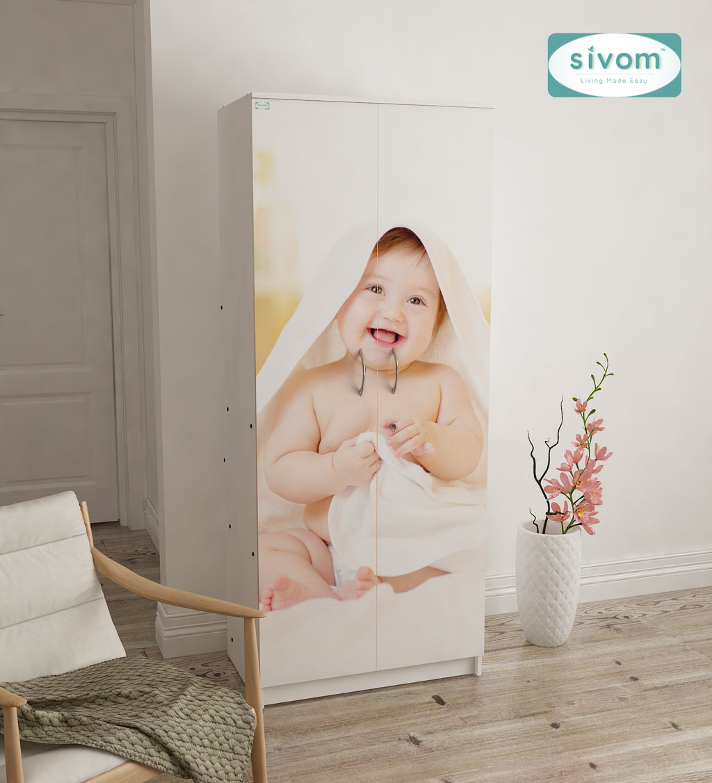 Sivom SIVOM Bubbly Digital Printed Multipurpose 2 Door Wardrobe / Spacious Shelves with Hanging Rail Engineered Wood 2 Door Wardrobe for Modern Homes | Elegant Design & Premium Finish