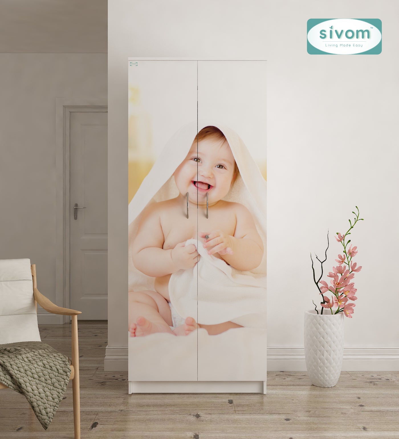 SIVOM Bubbly Digital Printed Multipurpose 2 Door Wardrobe / Spacious Shelves with Hanging Rail Engineered Wood 2 Door Wardrobe for Modern Homes | Elegant Design & Premium Finish