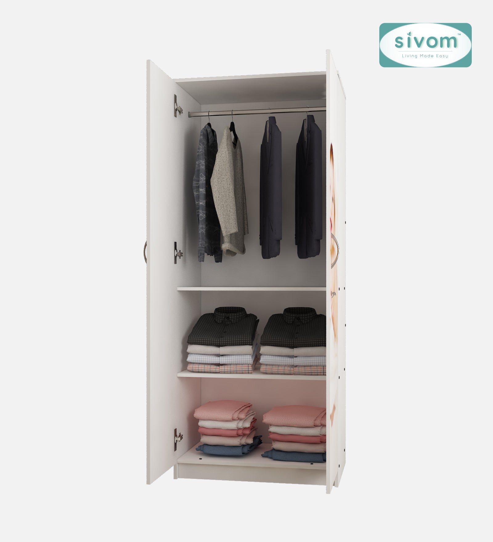 Sivom SIVOM Bubbly Digital Printed Multipurpose 2 Door Wardrobe / Spacious Shelves with Hanging Rail Engineered Wood 2 Door Wardrobe for Modern Homes | Elegant Design & Premium Finish