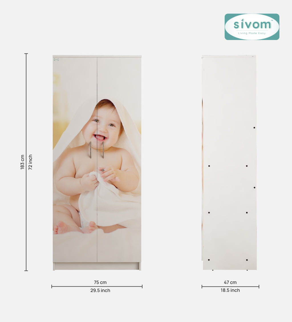 Sivom SIVOM Bubbly Digital Printed Multipurpose 2 Door Wardrobe / Spacious Shelves with Hanging Rail Engineered Wood 2 Door Wardrobe for Modern Homes | Elegant Design & Premium Finish
