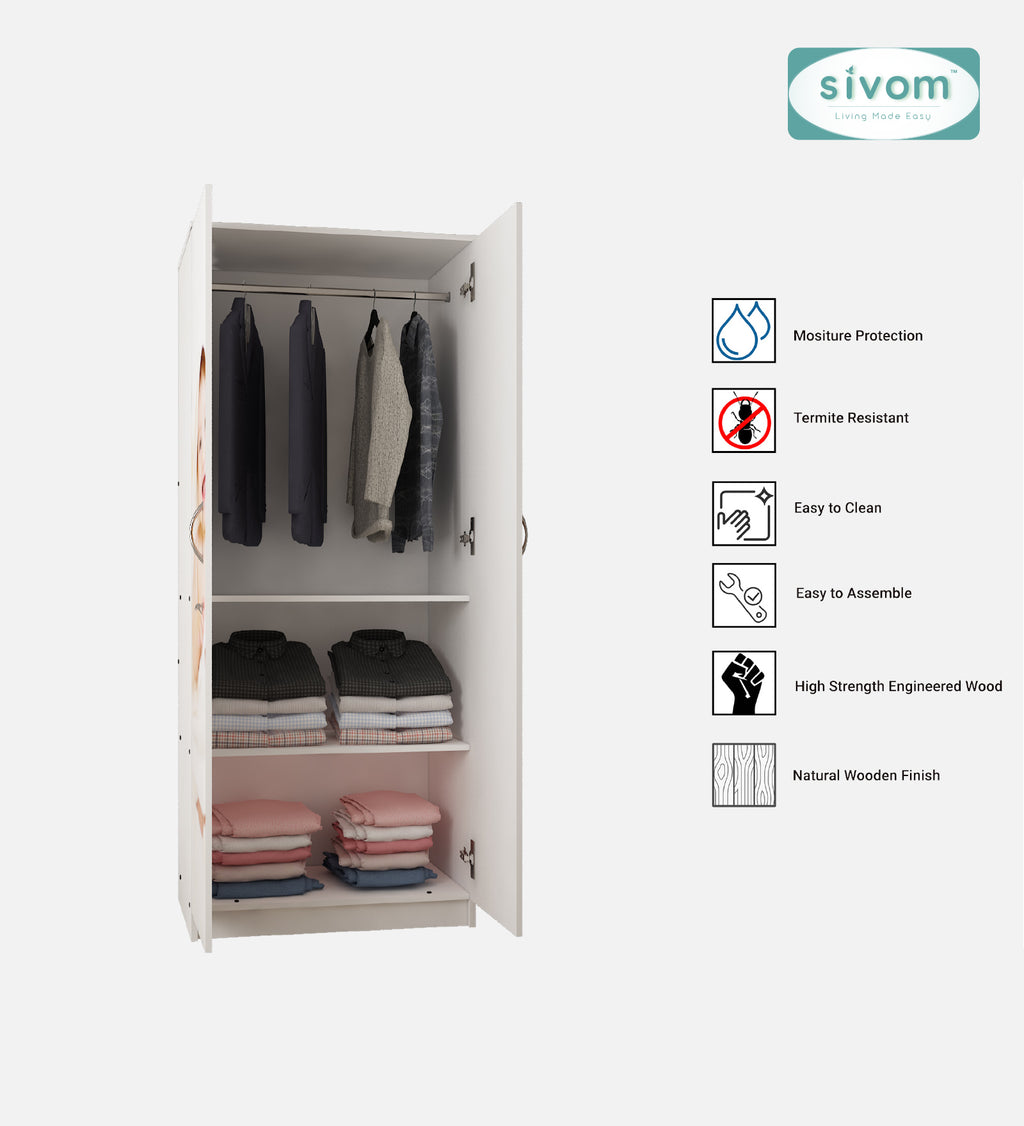 Sivom SIVOM Bubbly Digital Printed Multipurpose 2 Door Wardrobe / Spacious Shelves with Hanging Rail Engineered Wood 2 Door Wardrobe for Modern Homes | Elegant Design & Premium Finish