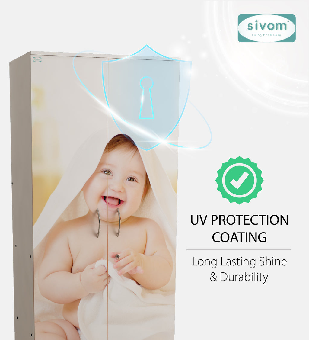 Sivom SIVOM Bubbly Digital Printed Multipurpose 2 Door Wardrobe / Spacious Shelves with Hanging Rail Engineered Wood 2 Door Wardrobe for Modern Homes | Elegant Design & Premium Finish