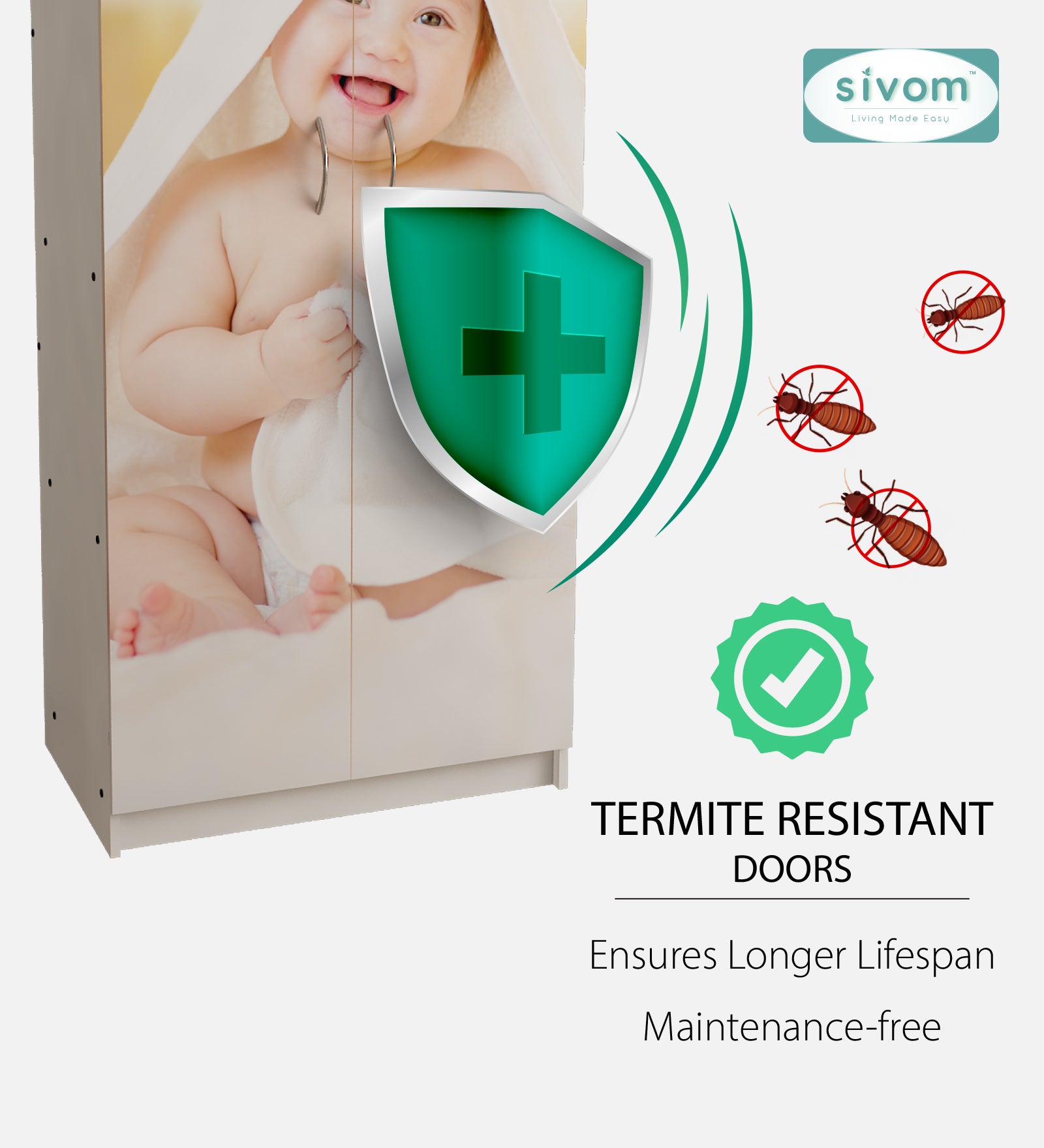 Sivom SIVOM Bubbly Digital Printed Multipurpose 2 Door Wardrobe / Spacious Shelves with Hanging Rail Engineered Wood 2 Door Wardrobe for Modern Homes | Elegant Design & Premium Finish