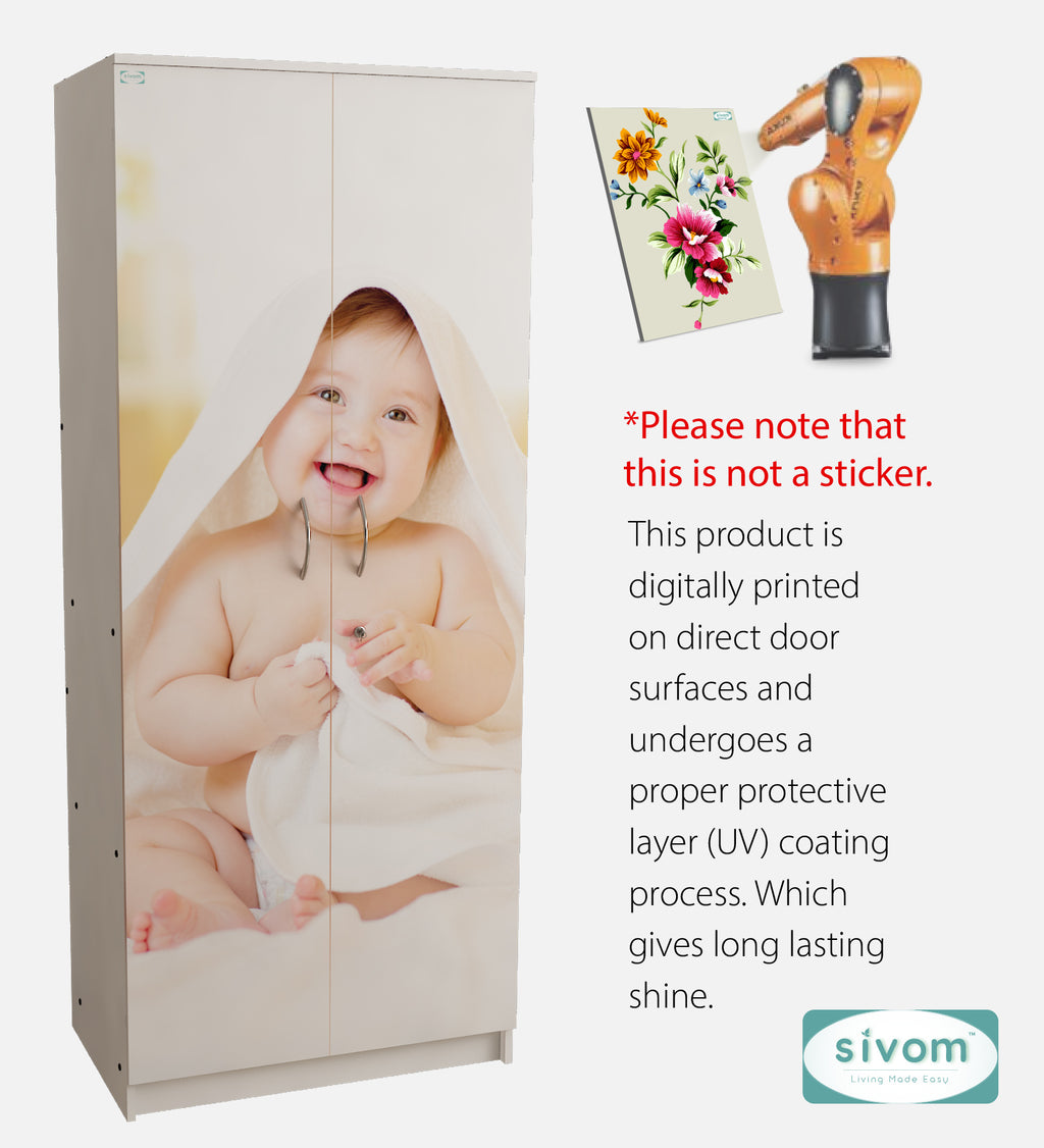 Sivom SIVOM Bubbly Digital Printed Multipurpose 2 Door Wardrobe / Spacious Shelves with Hanging Rail Engineered Wood 2 Door Wardrobe for Modern Homes | Elegant Design & Premium Finish
