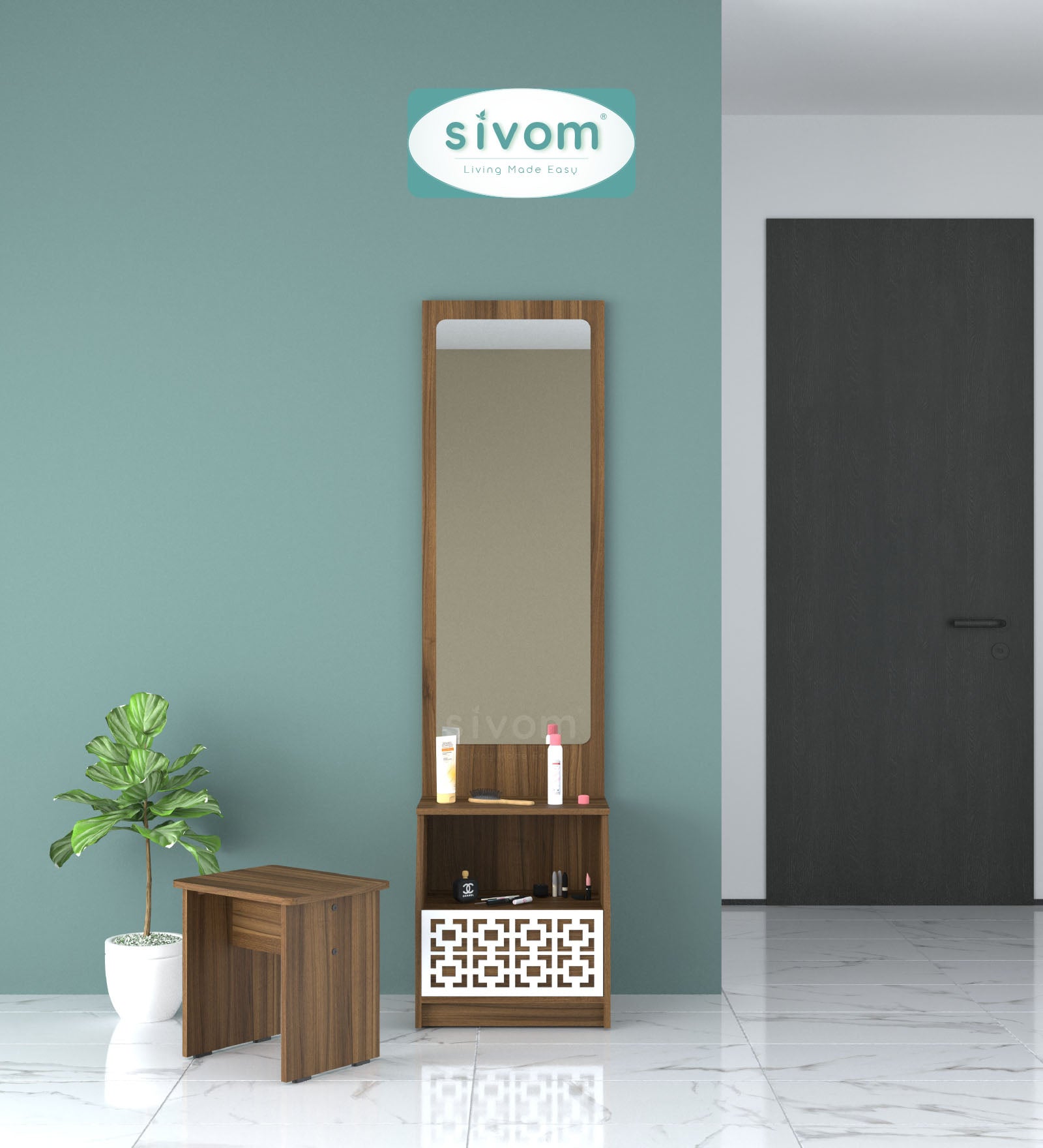 Sivom SIVOM Calvin Dressing Table with Stool Engineered Wood Dressing Table for Modern Homes | Elegant Design & Premium Finish