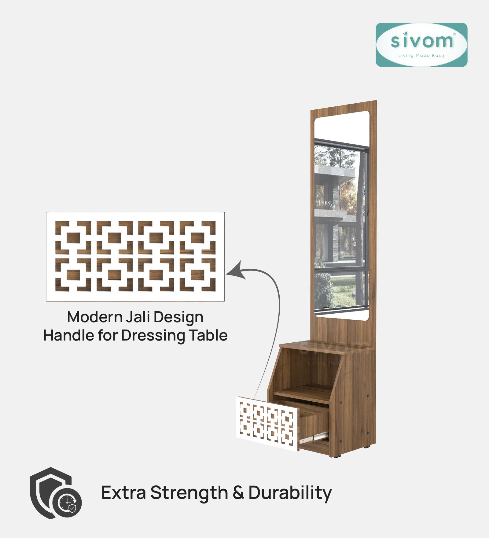 Sivom SIVOM Calvin Dressing Table with Stool Engineered Wood Dressing Table for Modern Homes | Elegant Design & Premium Finish