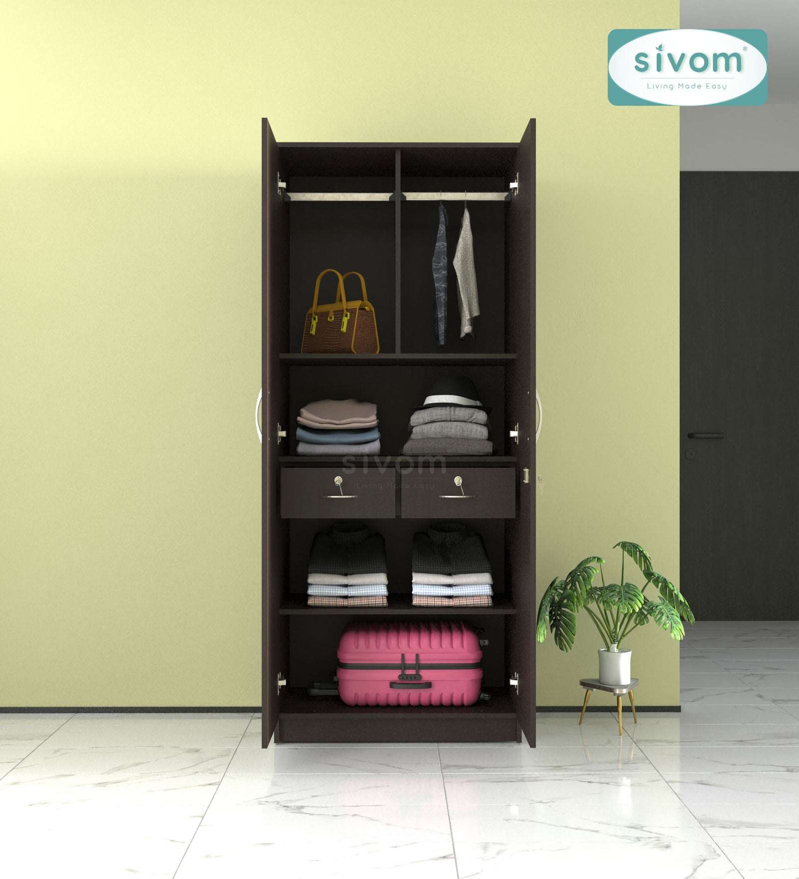 Sivom SIVOM Cambridge Multipurpose 2 Door Wardrobe / Spacious Shelves Engineered Wood 2 Door Wardrobe without Mirror