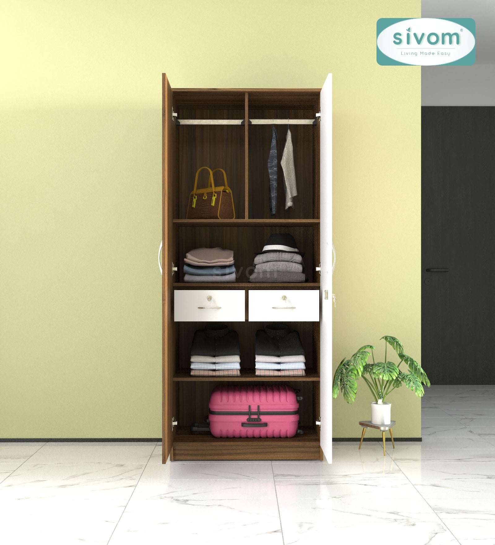 Sivom SIVOM Cambridge Multipurpose 2 Door Wardrobe / Spacious Shelves Engineered Wood 2 Door Wardrobe without Mirror