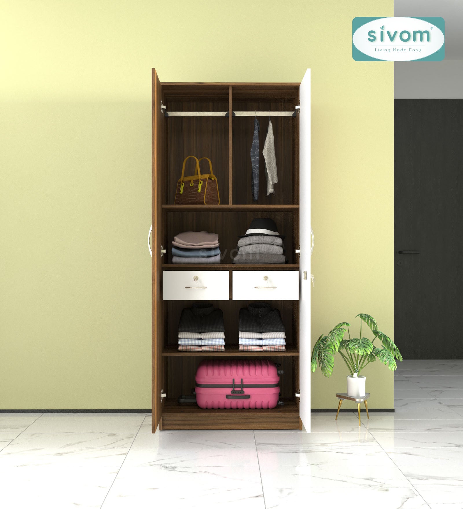 Sivom SIVOM Cambridge Multipurpose 2 Door Wardrobe / Spacious Shelves Engineered Wood 2 Door Wardrobe without Mirror