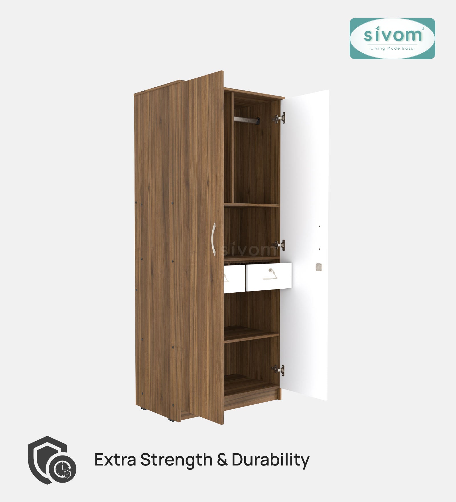 Sivom SIVOM Cambridge Multipurpose 2 Door Wardrobe / Spacious Shelves Engineered Wood 2 Door Wardrobe without Mirror