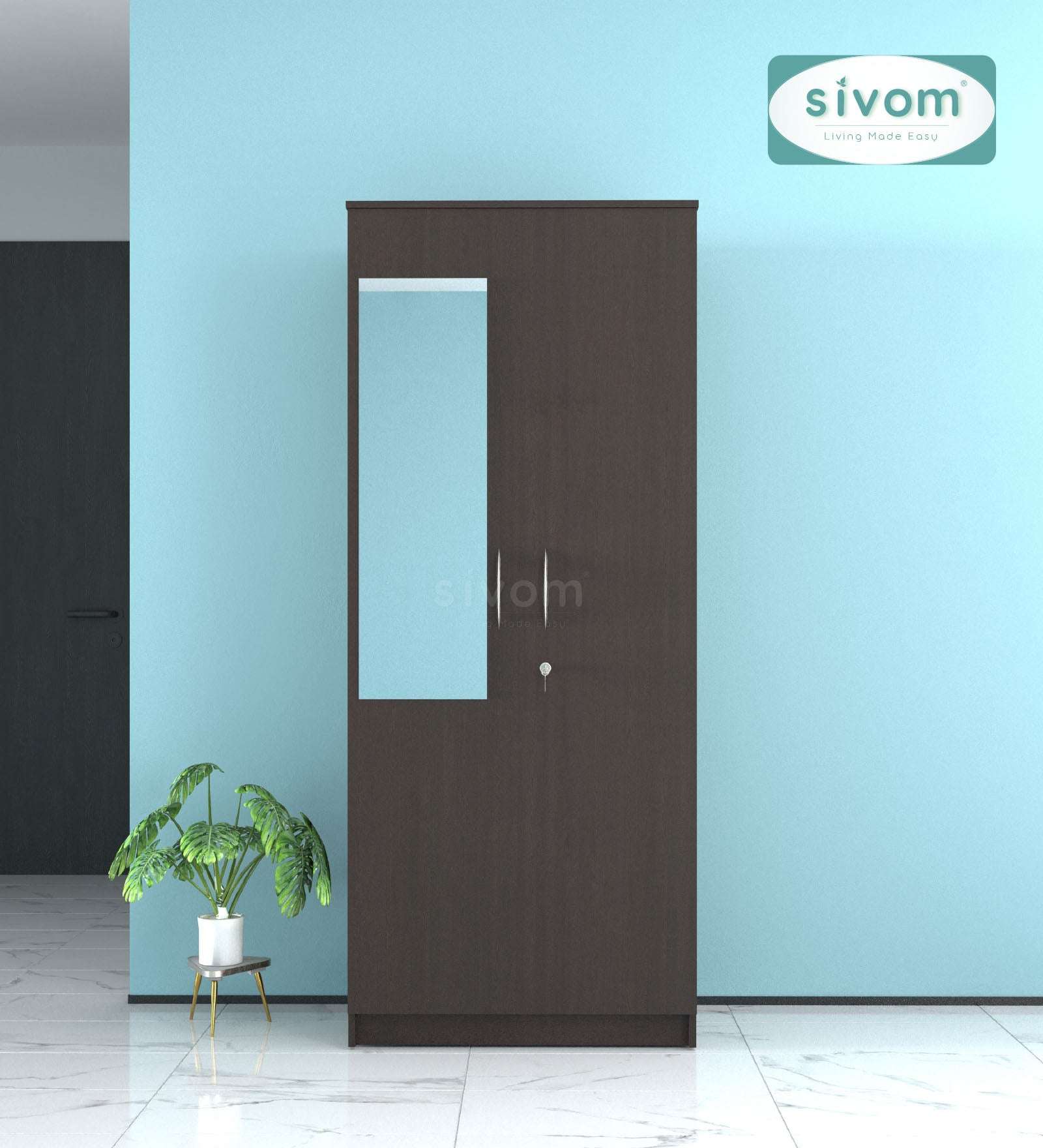 Sivom SIVOM Cambridge Multipurpose 2 Door Wardrobe With Mirror / Engineered Wood 2 Door Wardrobe With Mirror for Modern Homes | Elegant Design & Premium Finish