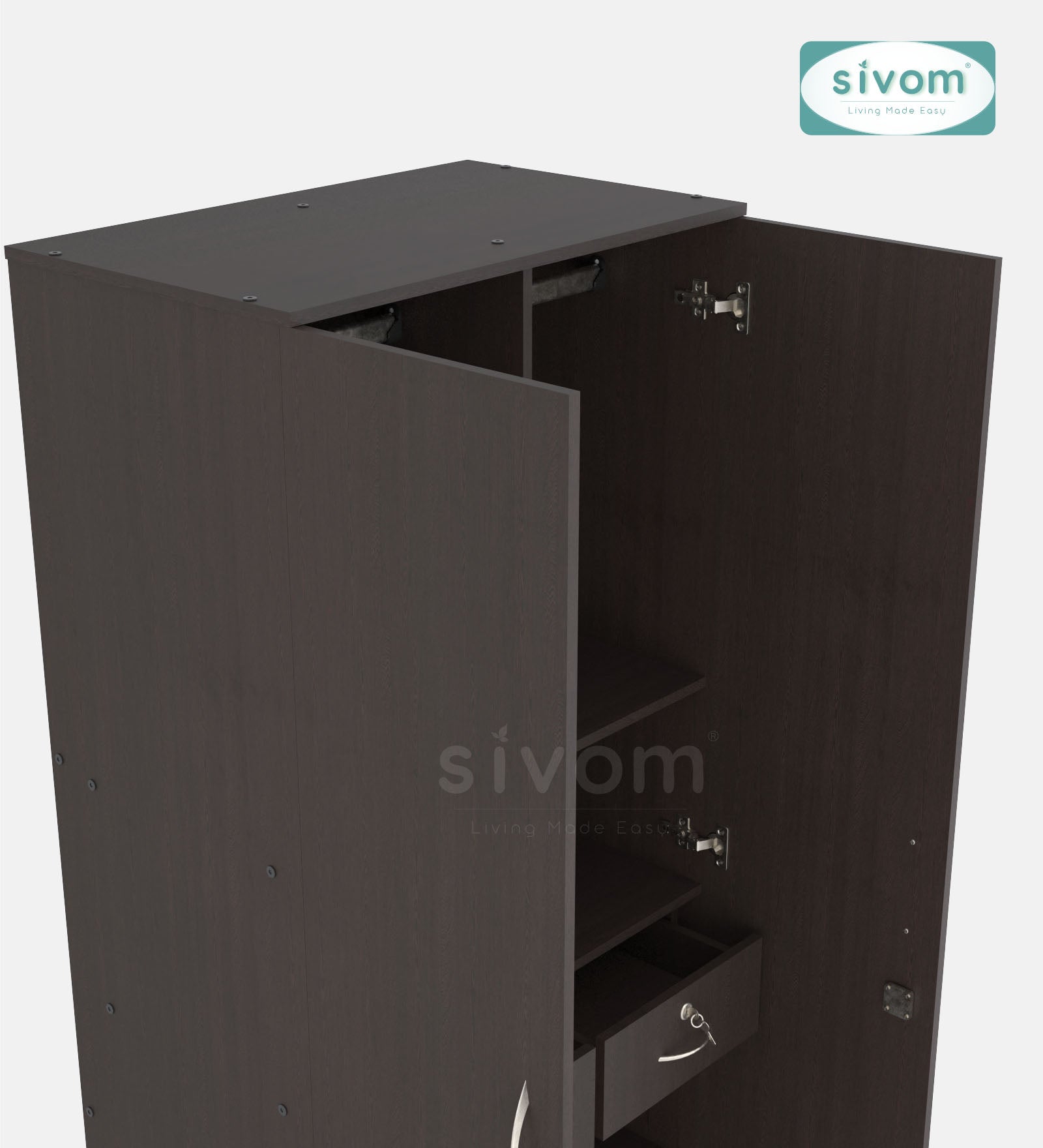 Sivom SIVOM Cambridge Multipurpose 2 Door Wardrobe / Spacious Shelves Engineered Wood 2 Door Wardrobe without Mirror