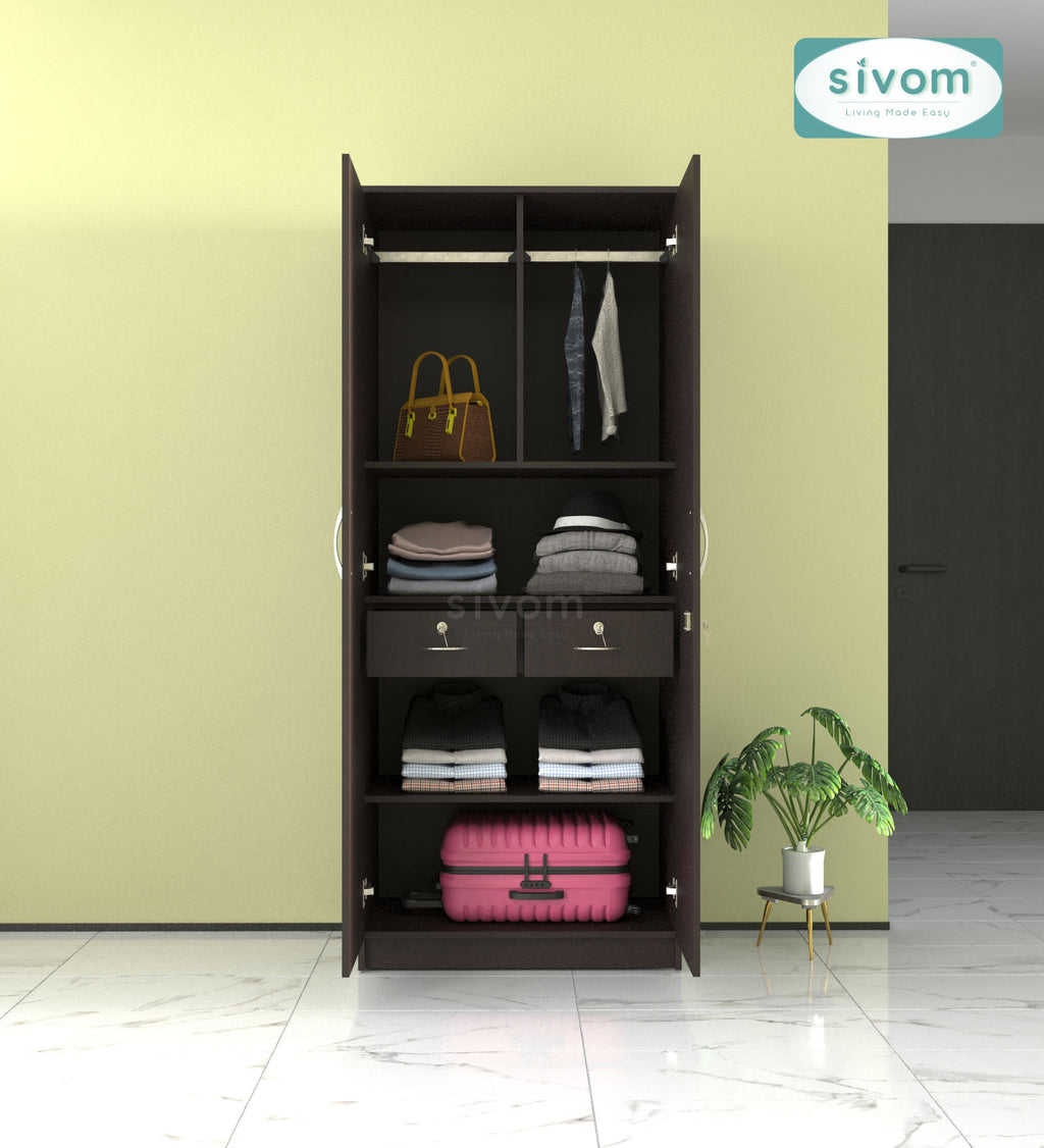 Sivom SIVOM Cambridge Multipurpose 2 Door Wardrobe / Spacious Shelves Engineered Wood 2 Door Wardrobe without Mirror