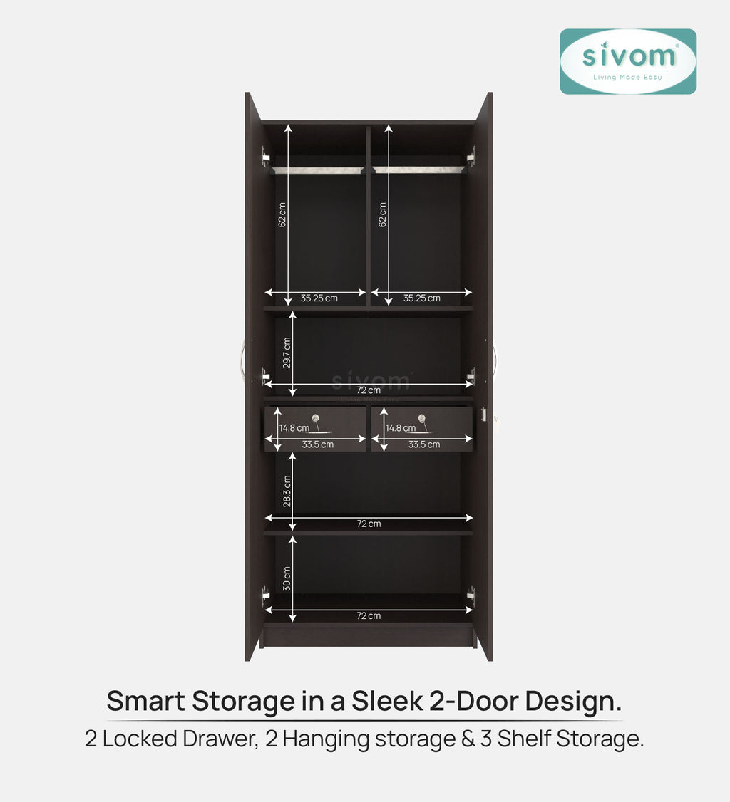 Sivom SIVOM Cambridge Multipurpose 2 Door Wardrobe / Spacious Shelves Engineered Wood 2 Door Wardrobe without Mirror