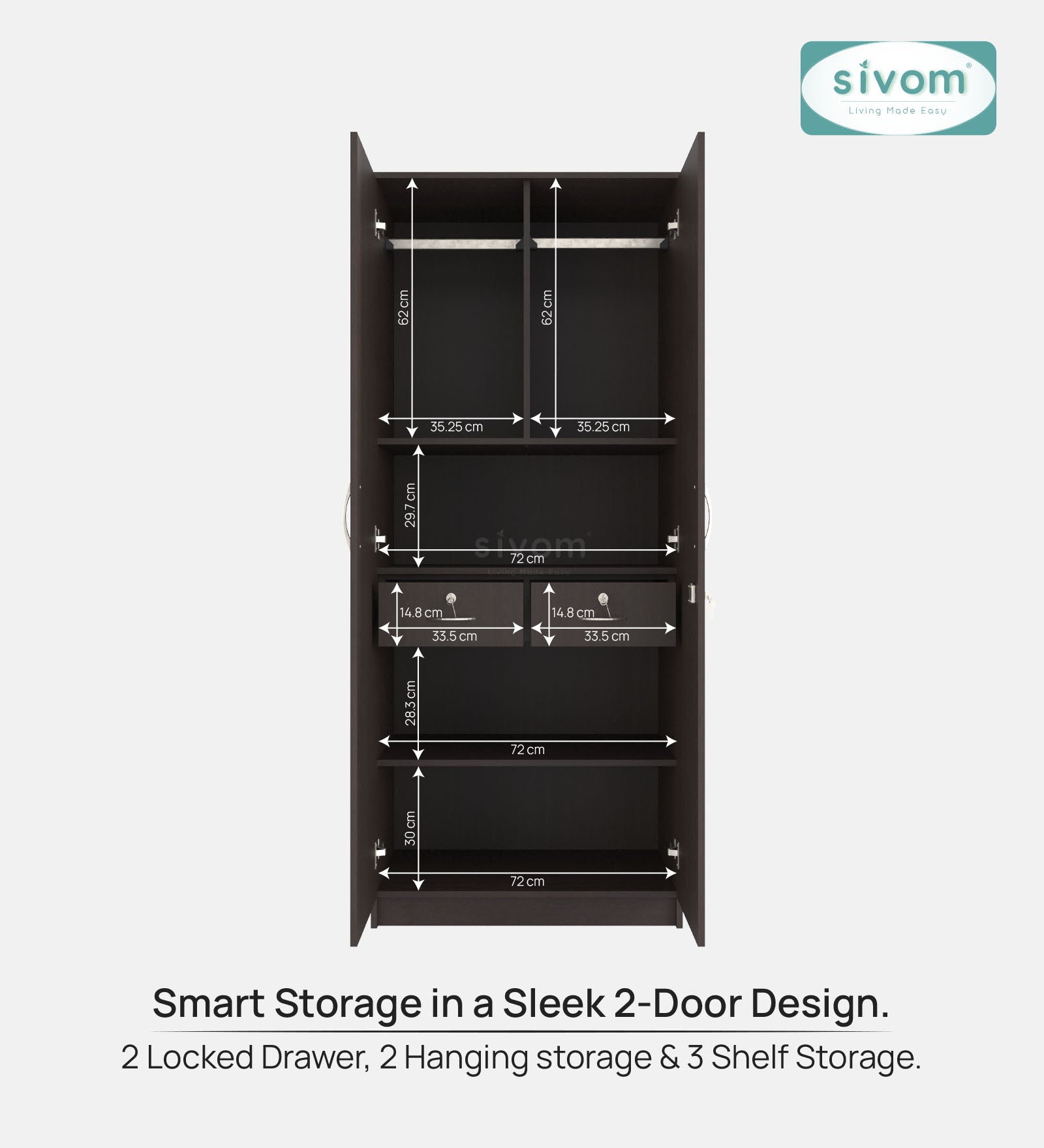 Sivom SIVOM Cambridge Multipurpose 2 Door Wardrobe / Spacious Shelves Engineered Wood 2 Door Wardrobe without Mirror