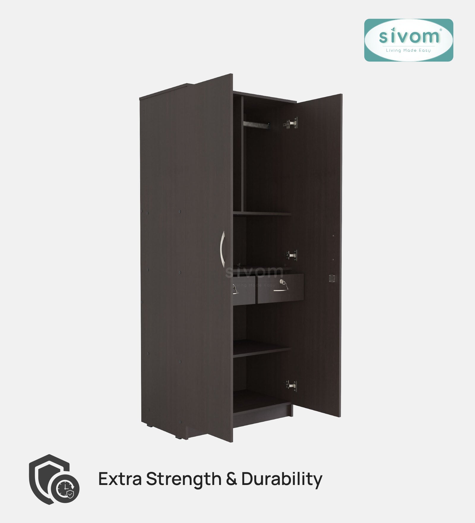 Sivom SIVOM Cambridge Multipurpose 2 Door Wardrobe / Spacious Shelves Engineered Wood 2 Door Wardrobe without Mirror