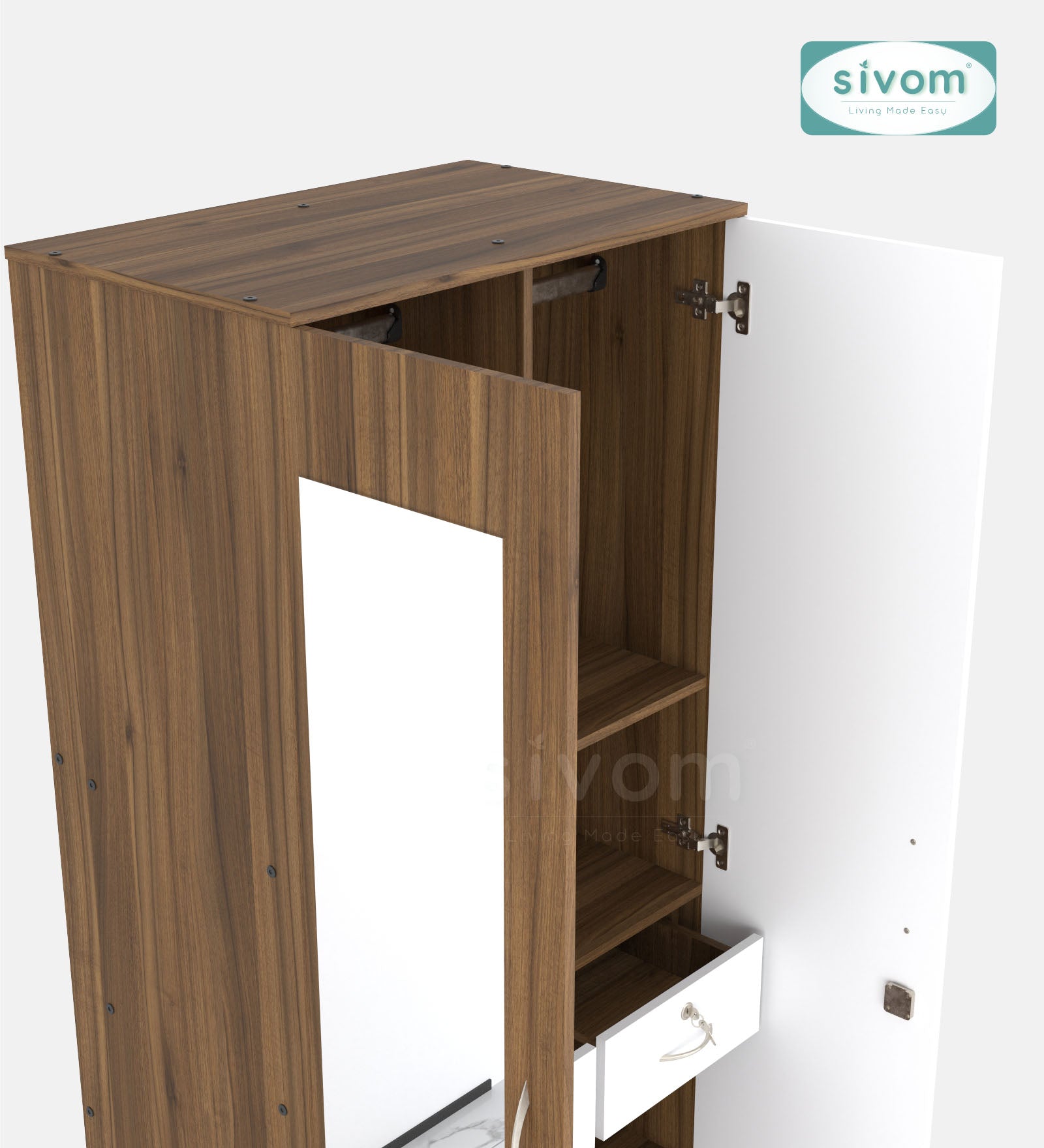 Sivom SIVOM Cambridge Multipurpose 2 Door Wardrobe With Mirror / Engineered Wood 2 Door Wardrobe With Mirror for Modern Homes | Elegant Design & Premium Finish