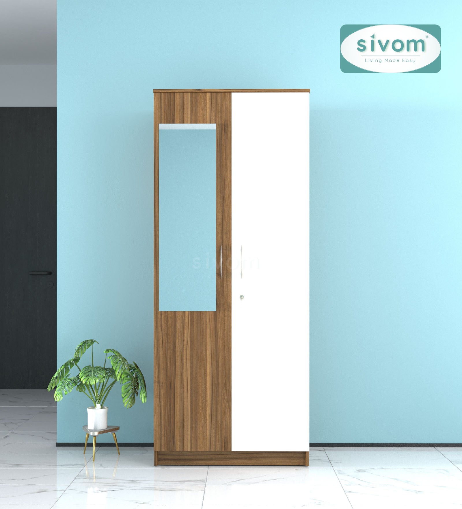 Sivom SIVOM Cambridge Multipurpose 2 Door Wardrobe With Mirror / Engineered Wood 2 Door Wardrobe With Mirror for Modern Homes | Elegant Design & Premium Finish