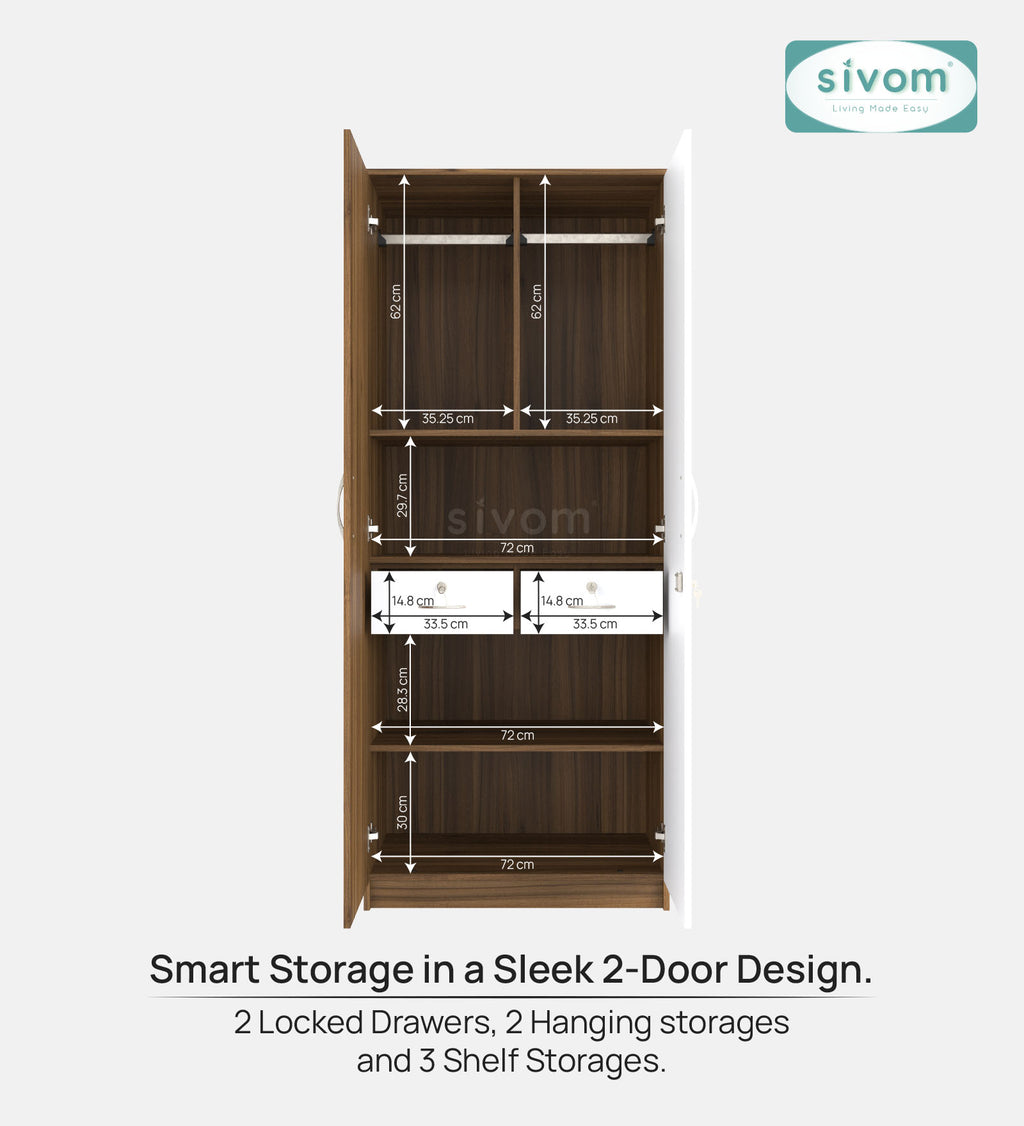 Sivom SIVOM Cambridge Multipurpose 2 Door Wardrobe With Mirror / Engineered Wood 2 Door Wardrobe With Mirror for Modern Homes | Elegant Design & Premium Finish