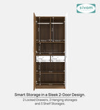 Sivom SIVOM Cambridge Multipurpose 2 Door Wardrobe With Mirror / Engineered Wood 2 Door Wardrobe With Mirror for Modern Homes | Elegant Design & Premium Finish