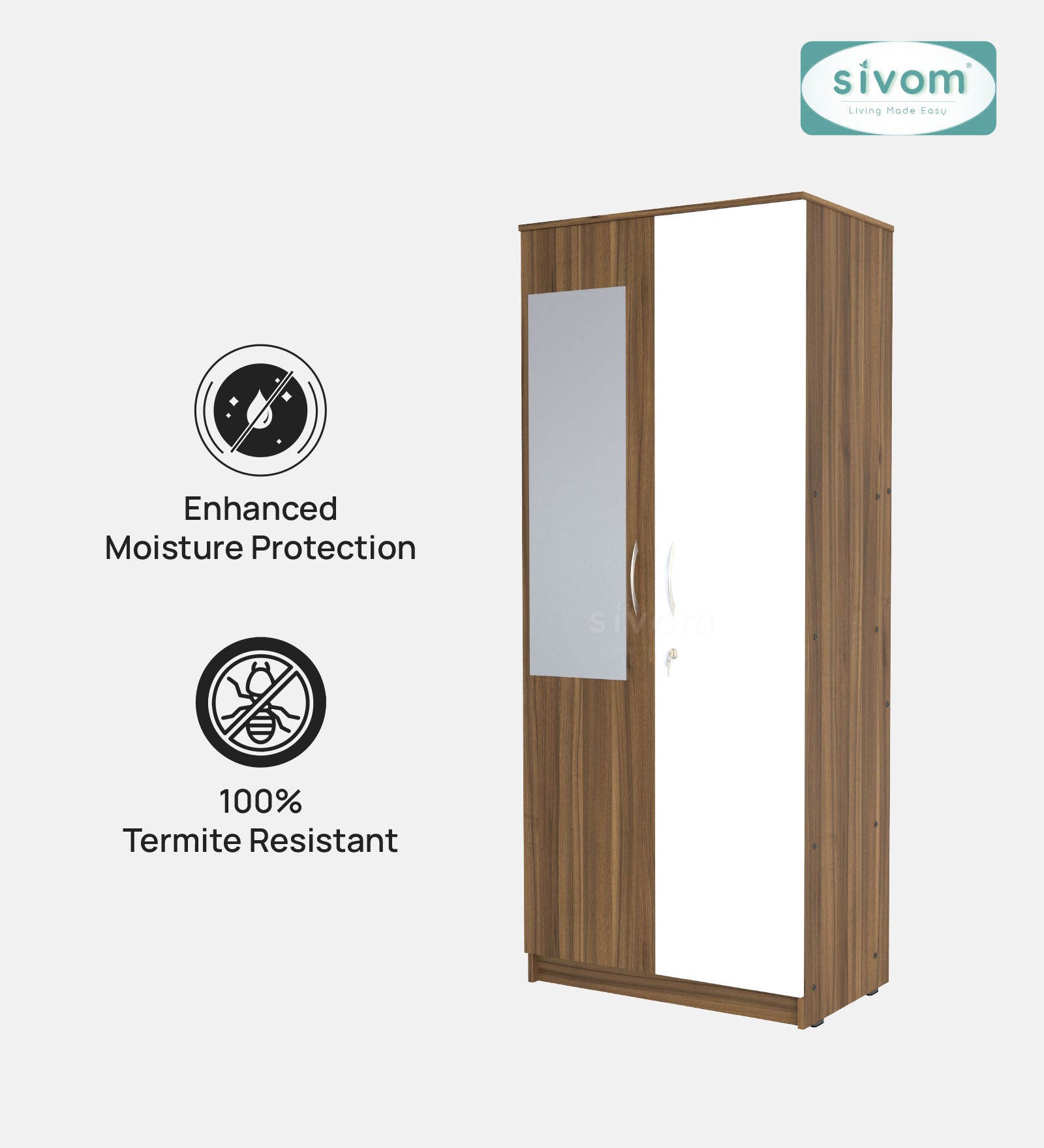 Sivom SIVOM Cambridge Multipurpose 2 Door Wardrobe With Mirror / Engineered Wood 2 Door Wardrobe With Mirror for Modern Homes | Elegant Design & Premium Finish