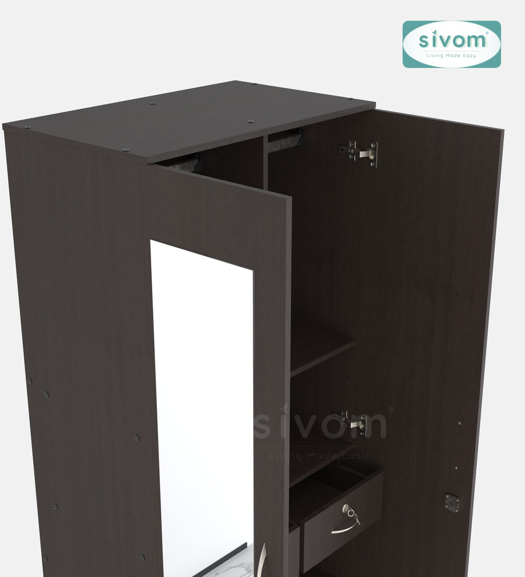 Sivom SIVOM Cambridge Multipurpose 2 Door Wardrobe With Mirror / Engineered Wood 2 Door Wardrobe With Mirror for Modern Homes | Elegant Design & Premium Finish
