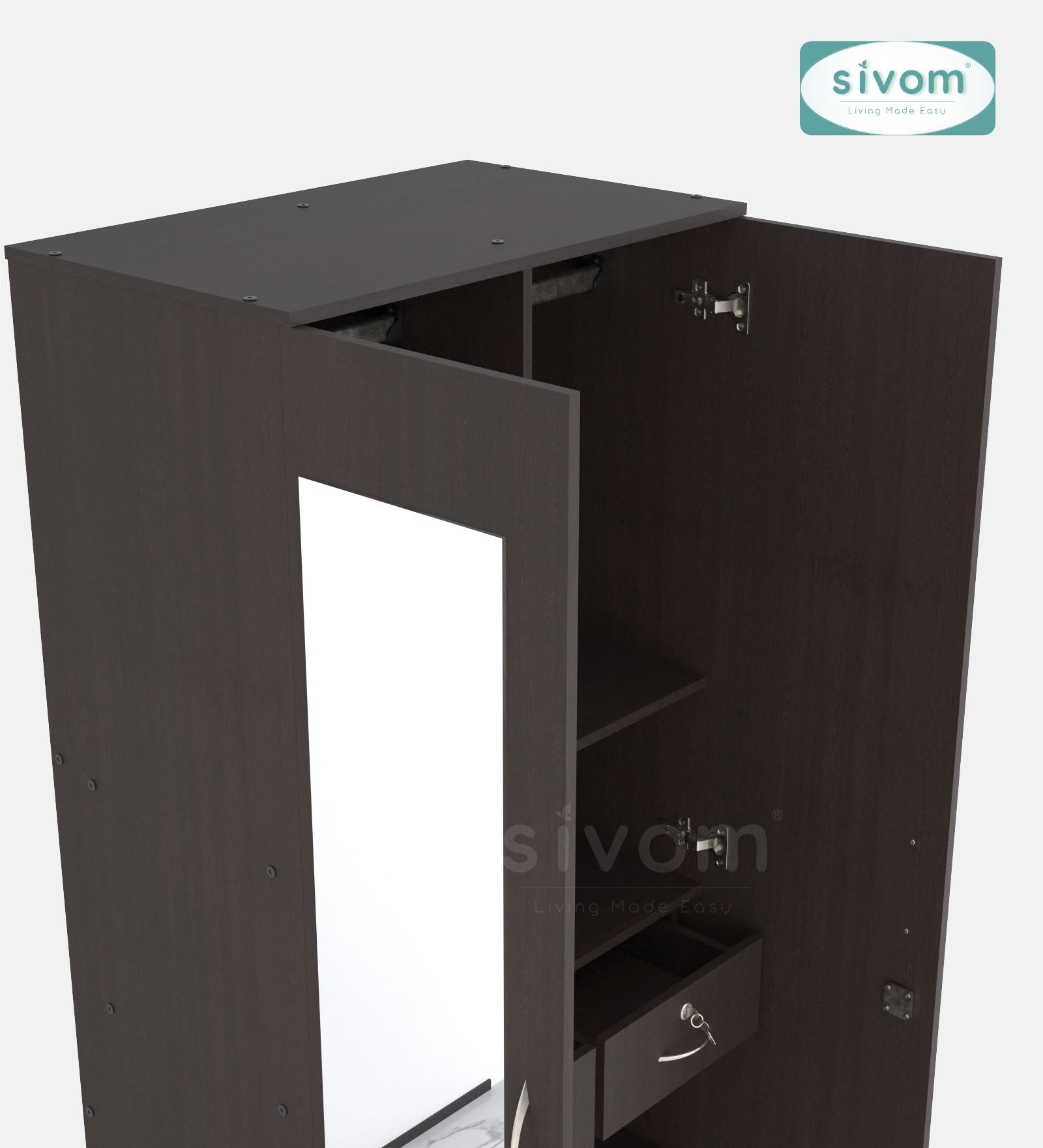 Sivom SIVOM Cambridge Multipurpose 2 Door Wardrobe With Mirror / Engineered Wood 2 Door Wardrobe With Mirror for Modern Homes | Elegant Design & Premium Finish