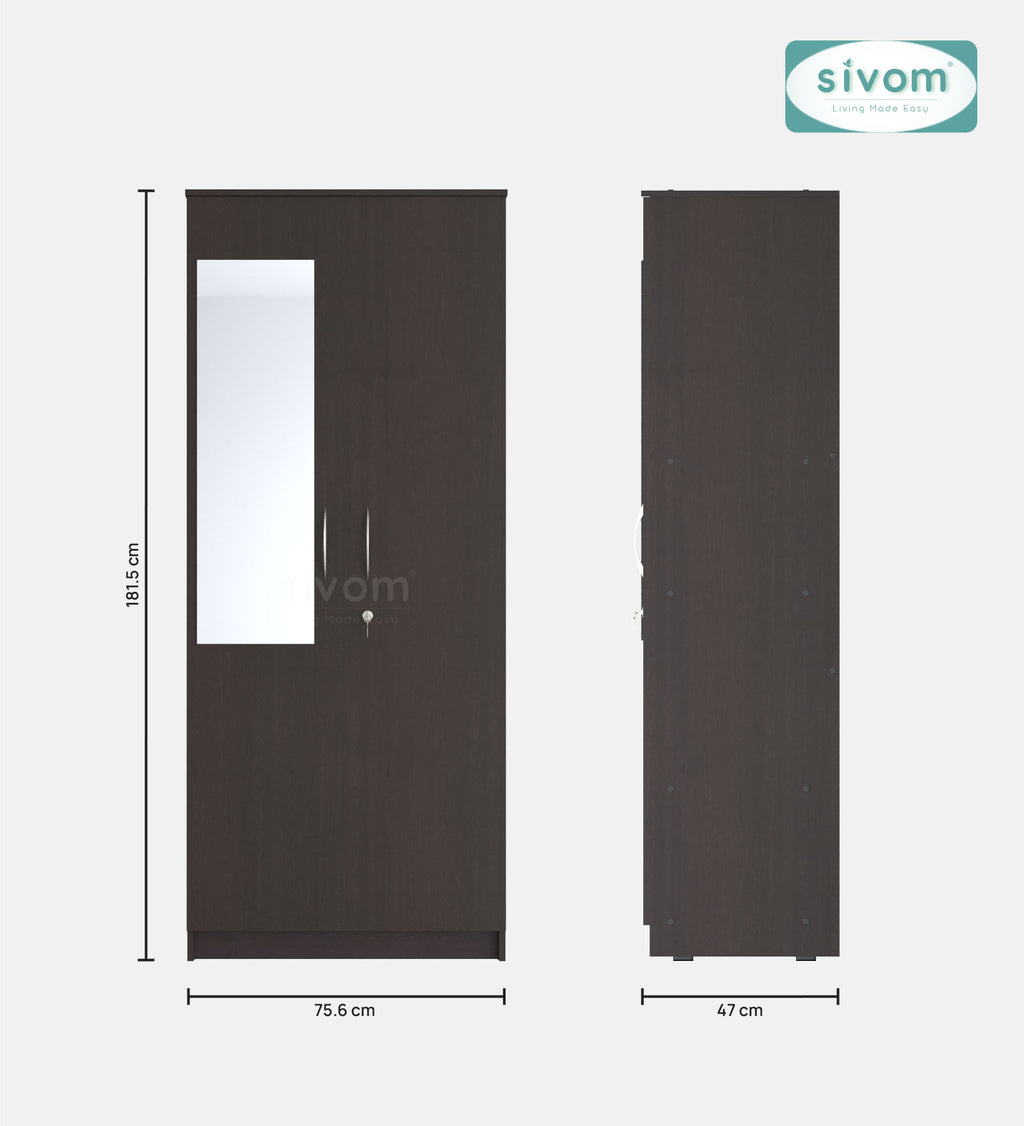 Sivom SIVOM Cambridge Multipurpose 2 Door Wardrobe With Mirror / Engineered Wood 2 Door Wardrobe With Mirror for Modern Homes | Elegant Design & Premium Finish
