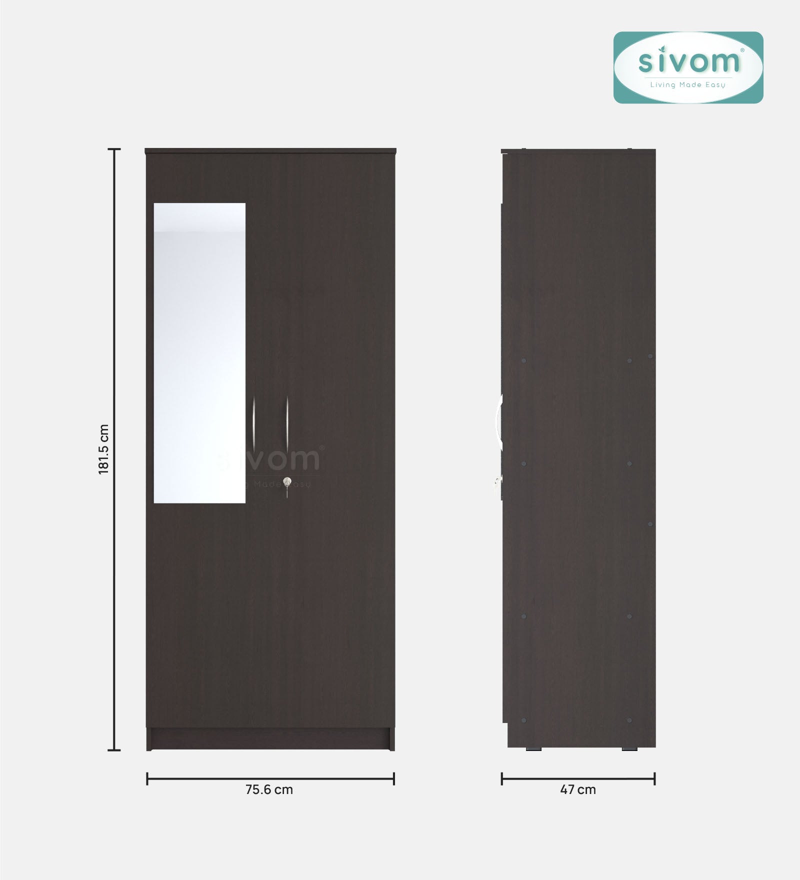 Sivom SIVOM Cambridge Multipurpose 2 Door Wardrobe With Mirror / Engineered Wood 2 Door Wardrobe With Mirror for Modern Homes | Elegant Design & Premium Finish