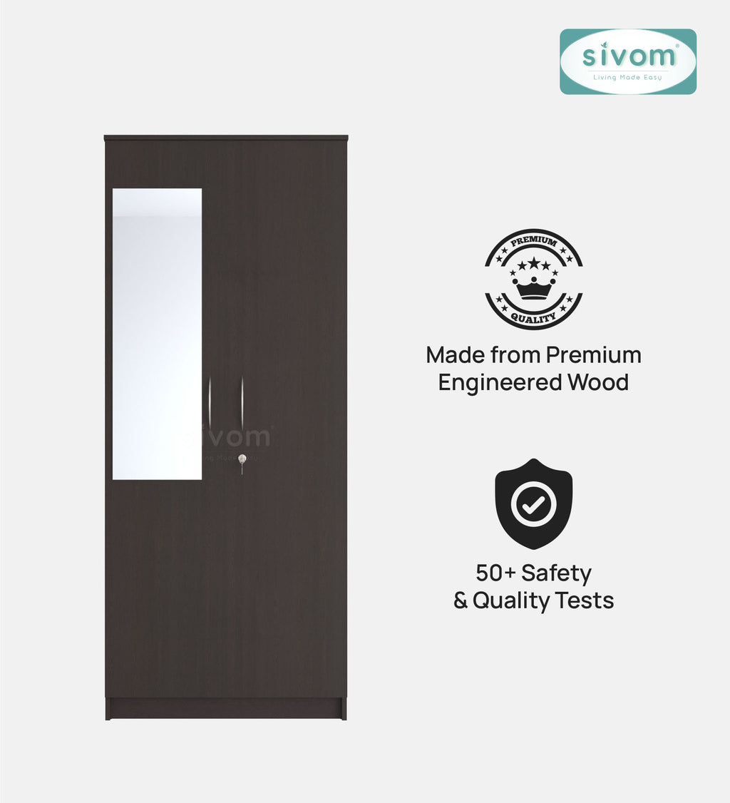 Sivom SIVOM Cambridge Multipurpose 2 Door Wardrobe With Mirror / Engineered Wood 2 Door Wardrobe With Mirror for Modern Homes | Elegant Design & Premium Finish