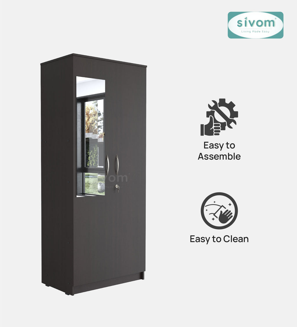 Sivom SIVOM Cambridge Multipurpose 2 Door Wardrobe With Mirror / Engineered Wood 2 Door Wardrobe With Mirror for Modern Homes | Elegant Design & Premium Finish